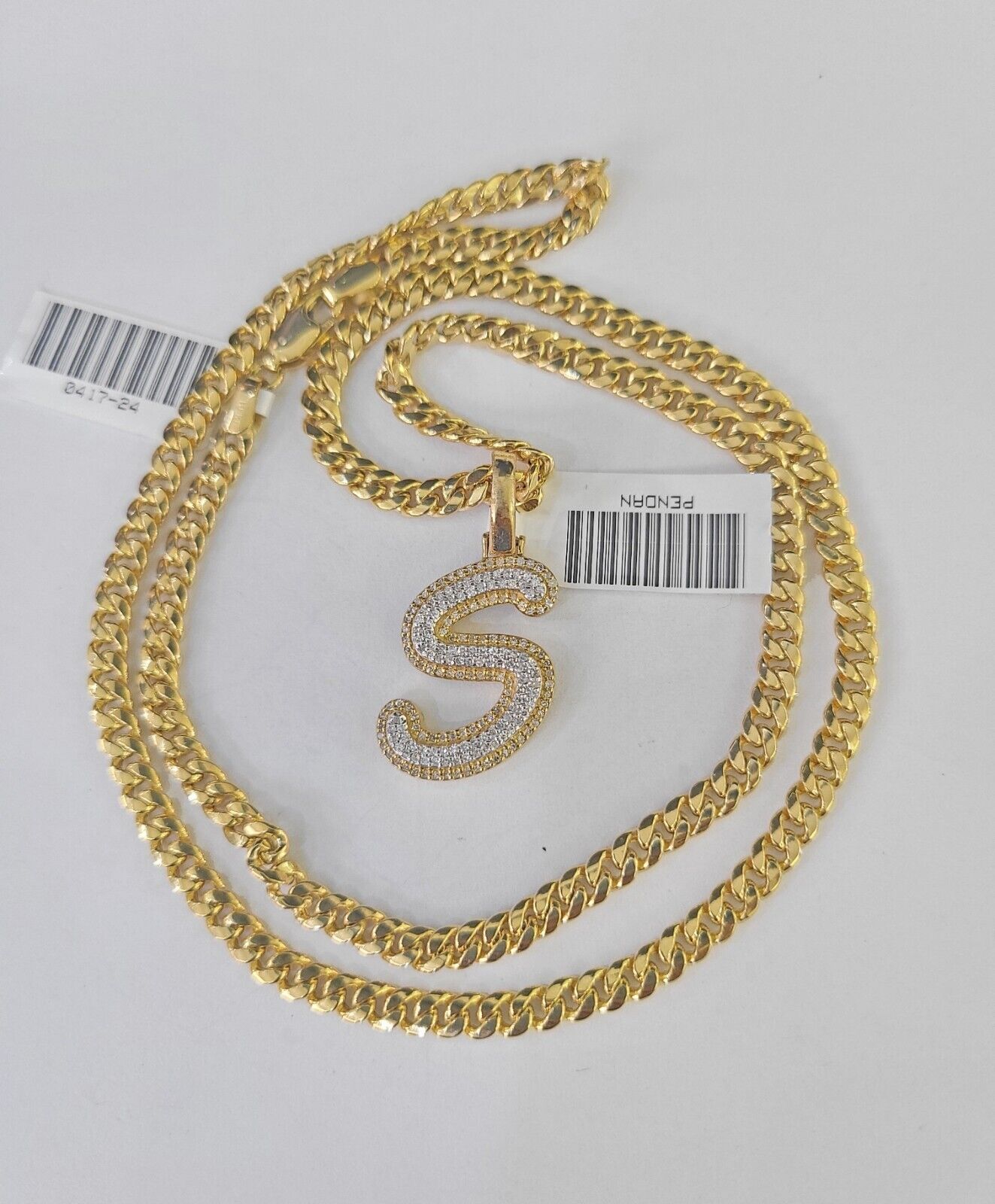 10k Miami Cuban Chain S Diamond Charm Set 4mm 18 - 26"Yellow Gold Necklace Pendant - GoldenlinQ