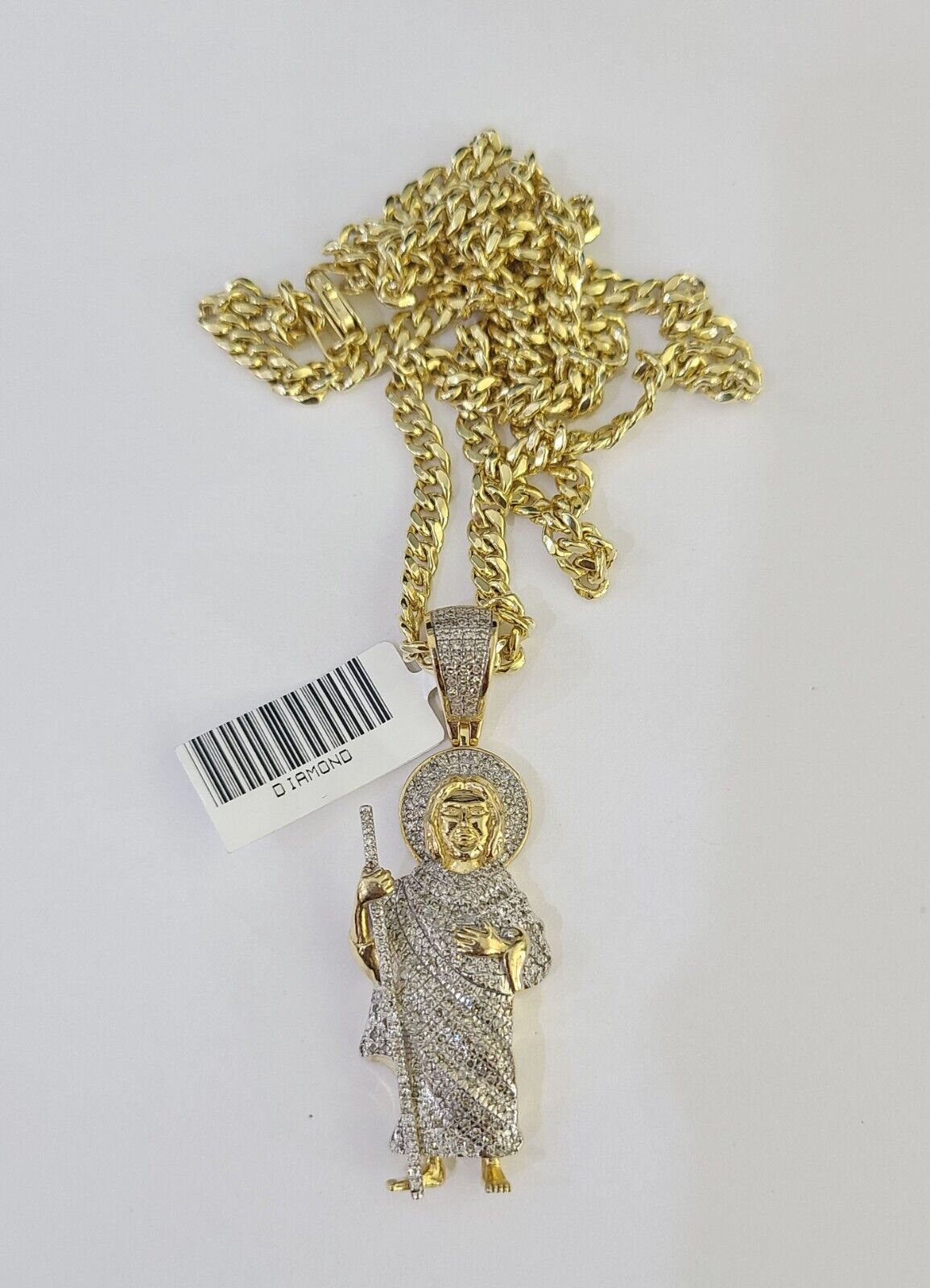 10k Miami Cuban Chain Saint Jude Charm Diamond Set 4.5mm 20" - 28" Necklace Gold - GoldenlinQ