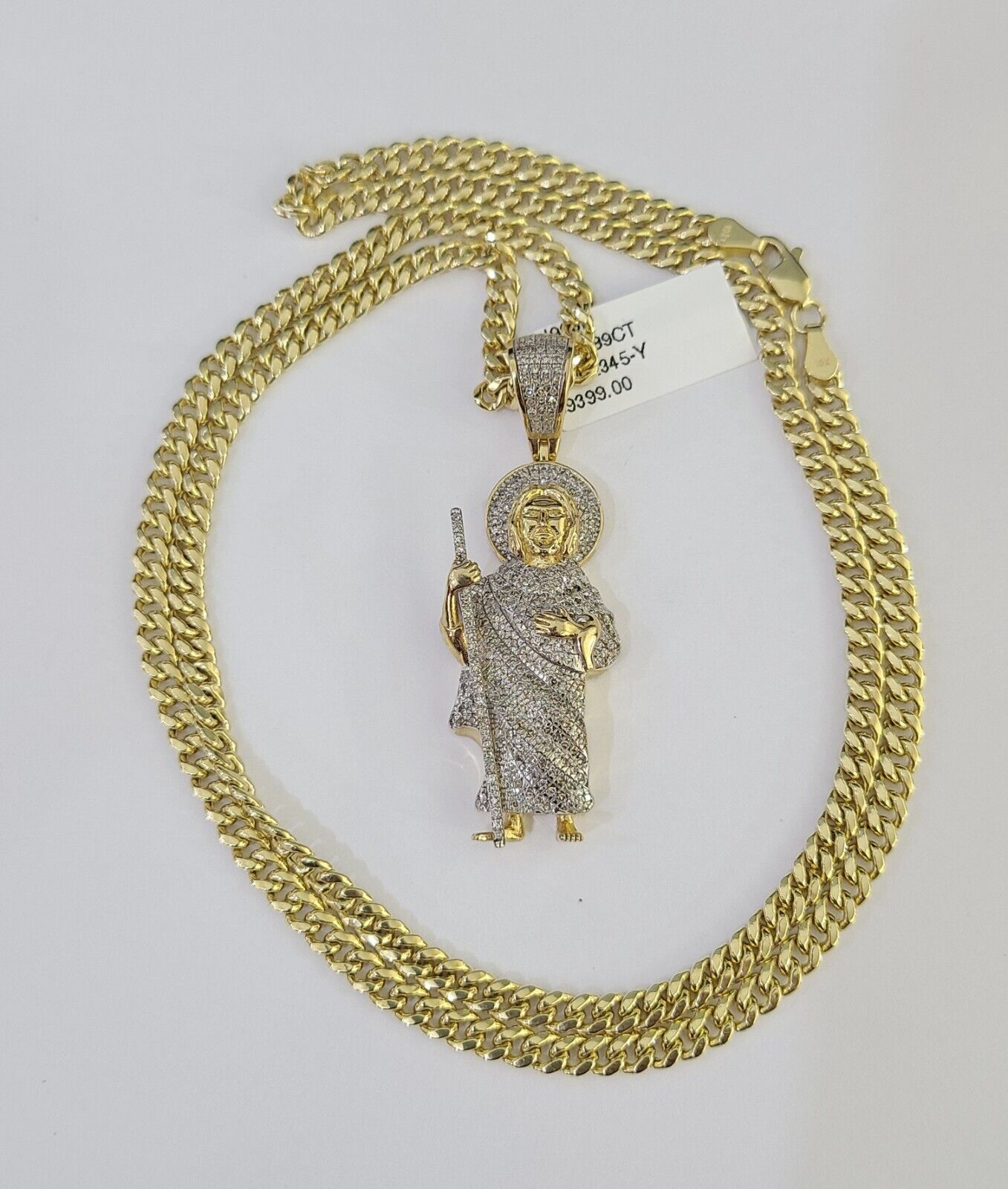 10k Miami Cuban Chain Saint Jude Charm Diamond Set 4.5mm 20" - 28" Necklace Gold - GoldenlinQ