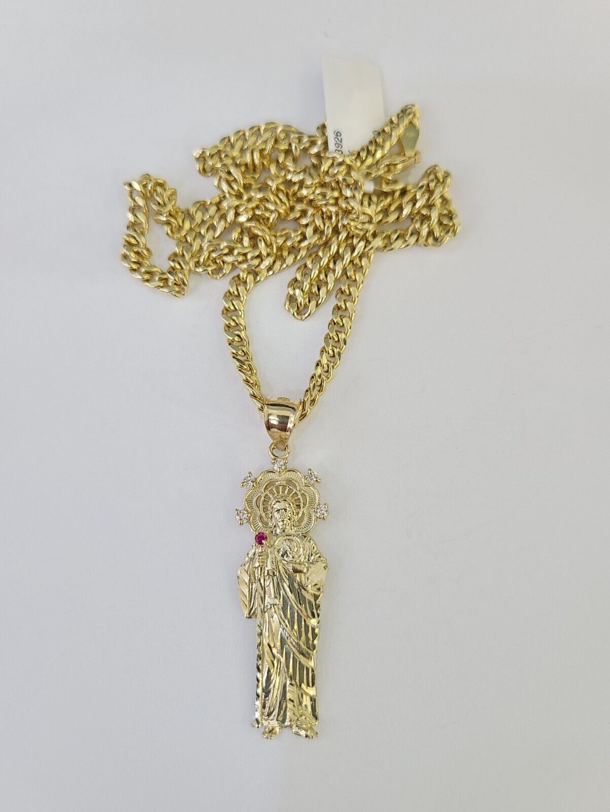 10k Miami Cuban Chain Saint Jude Charm Set 4mm 18" - 28" Necklace Yellow Gold - GoldenlinQ