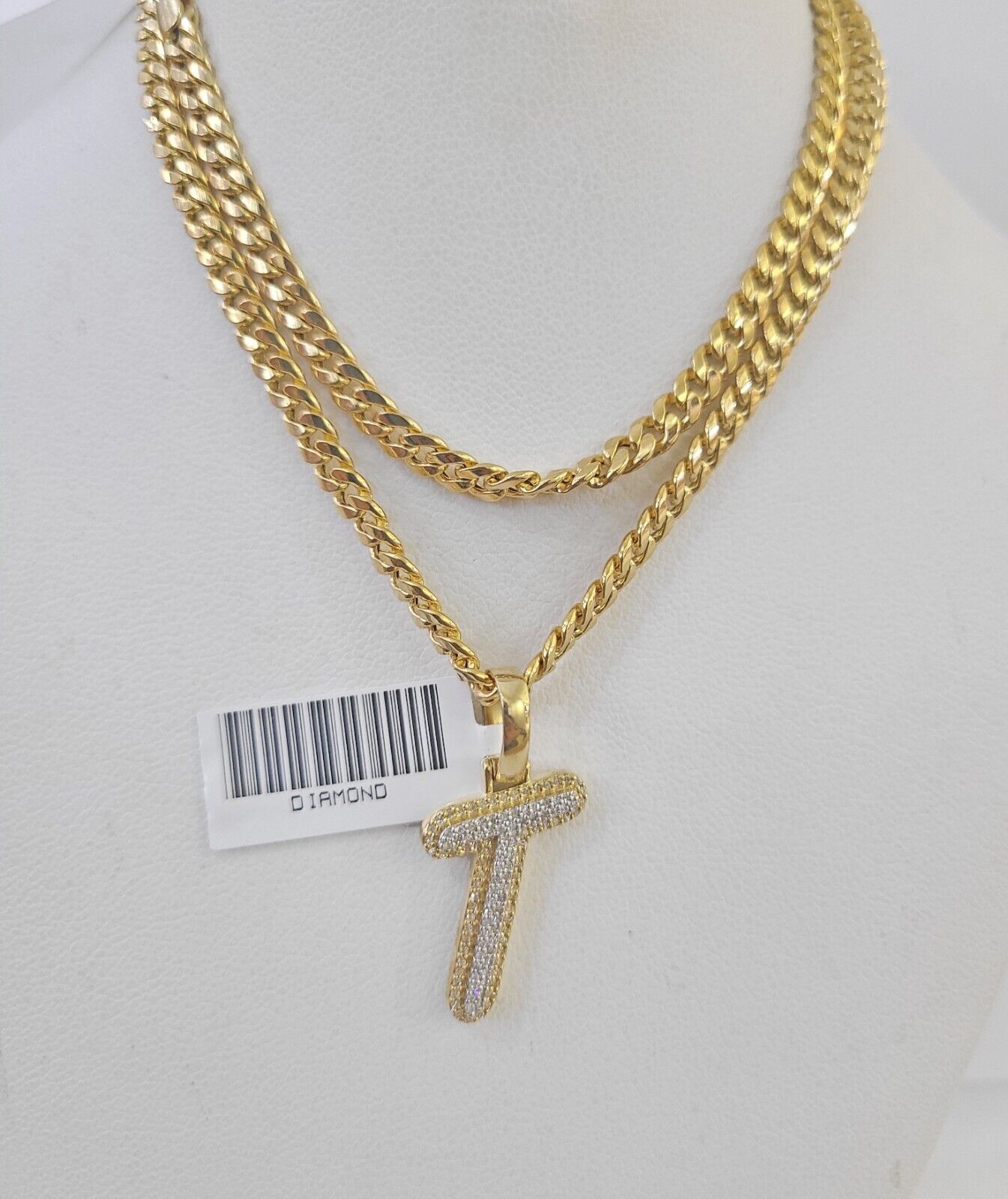 10k Miami Cuban Chain T Diamond Charm Set 4mm 18 - 26"Yellow Gold Necklace Pendant - GoldenlinQ