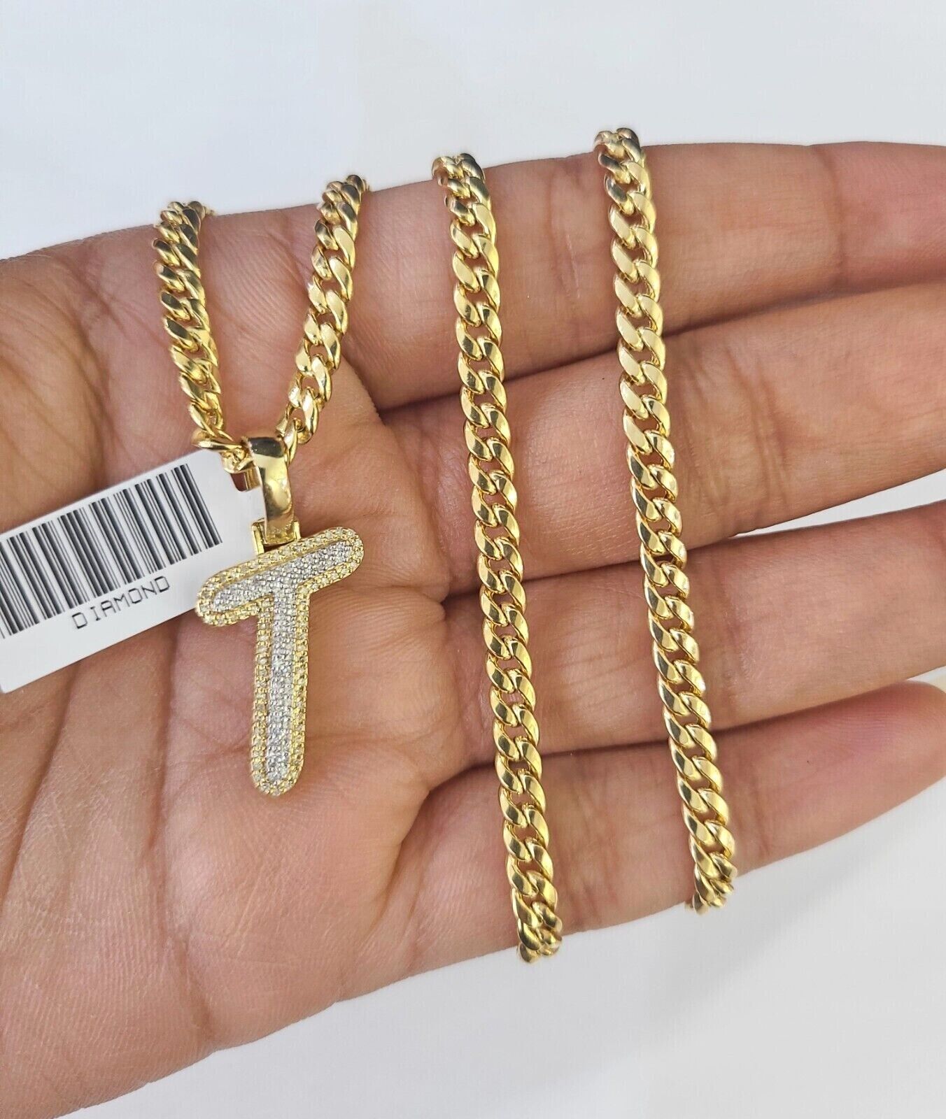 10k Miami Cuban Chain T Diamond Charm Set 4mm 18 - 26"Yellow Gold Necklace Pendant - GoldenlinQ