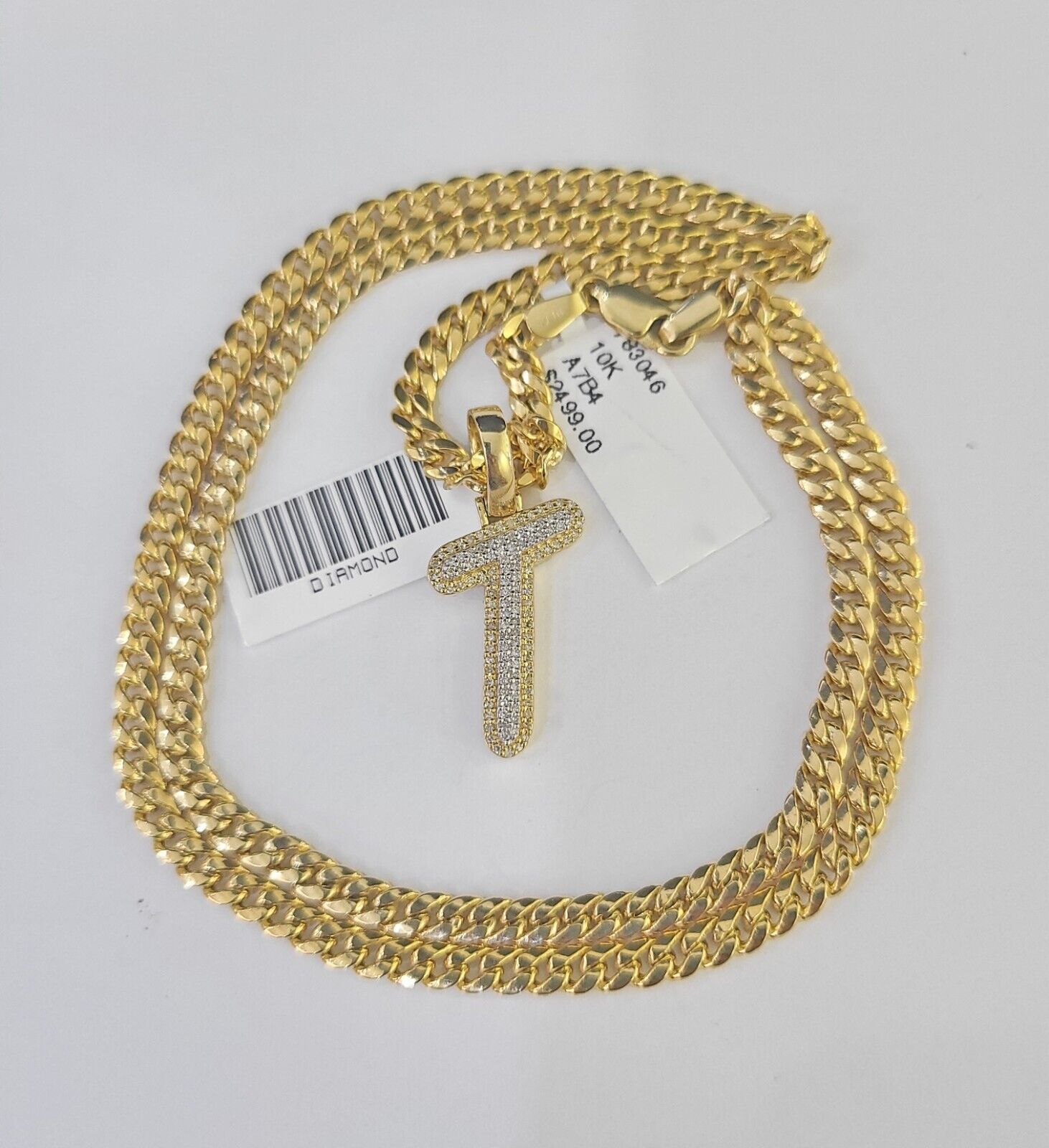 10k Miami Cuban Chain T Diamond Charm Set 4mm 18 - 26"Yellow Gold Necklace Pendant - GoldenlinQ