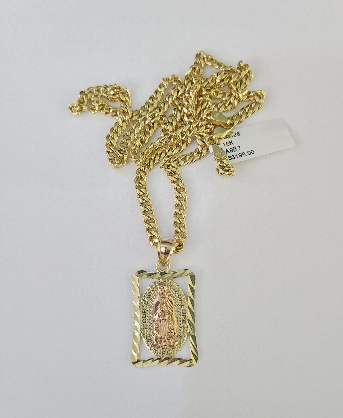 10k Miami Cuban Chain Virgin Mary Charm Set 4mm 18" - 28" Necklace Yellow Gold - GoldenlinQ