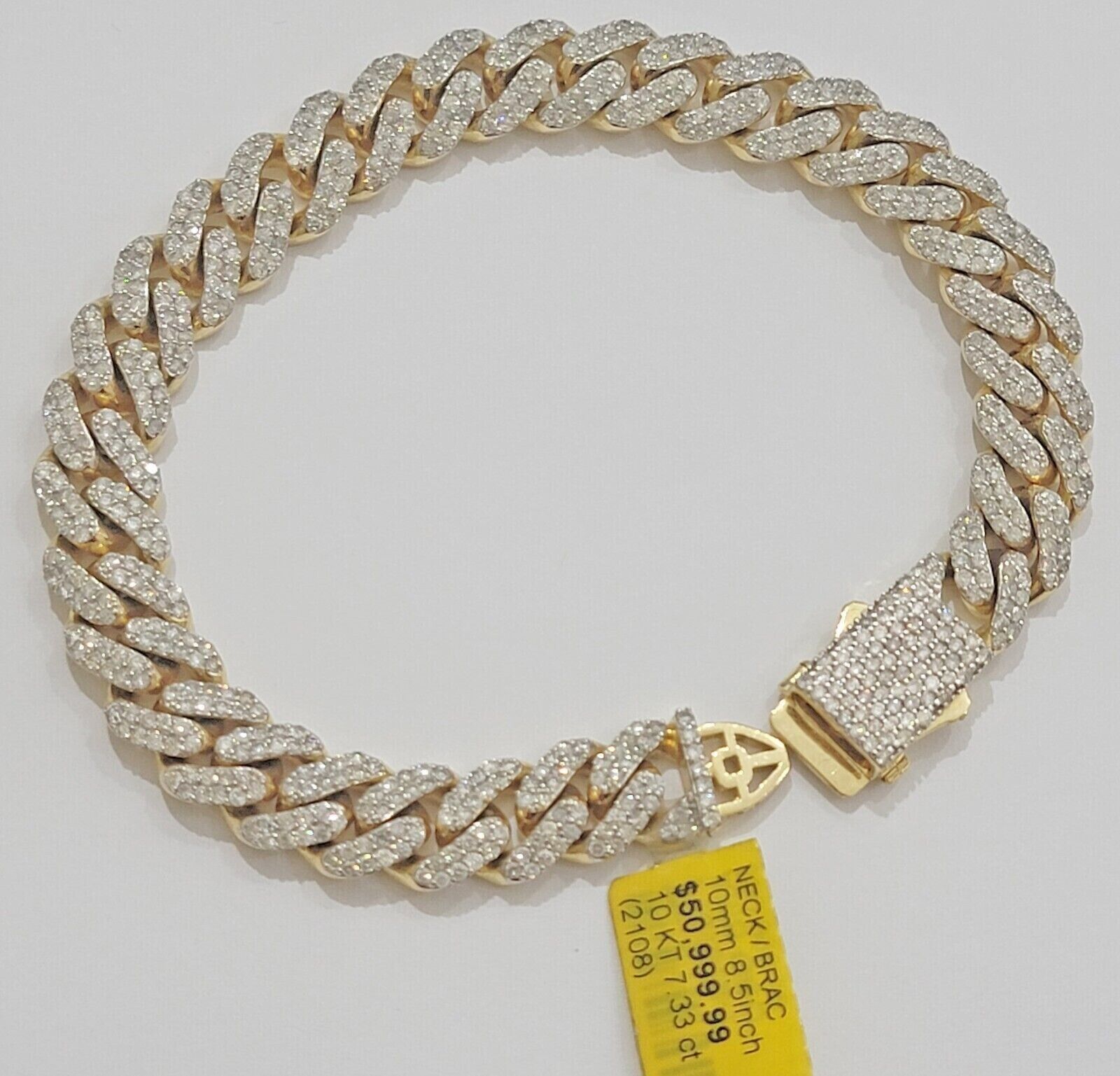 10k Miami cuban Gold & Diamond Bracelet 10mm 7 CT Natural Diamonds Solid - GoldenlinQ
