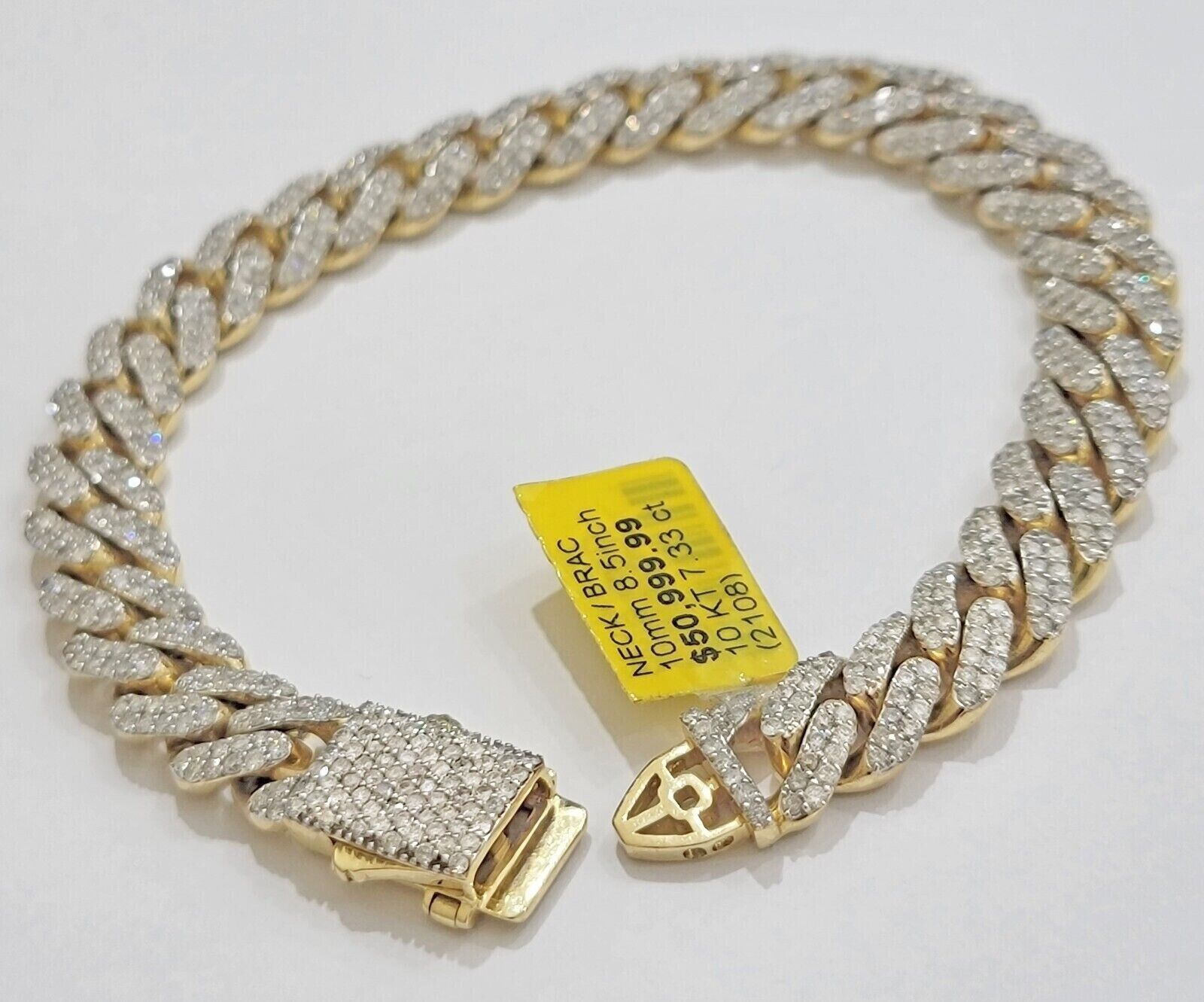 10k Miami cuban Gold & Diamond Bracelet 10mm 7 CT Natural Diamonds Solid - GoldenlinQ