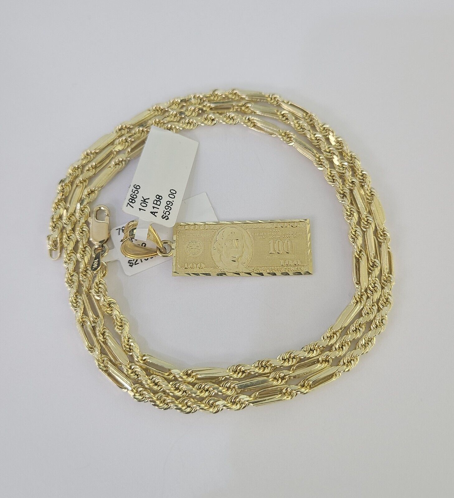 10k Milano Rope Chain 100 Dollar Charm Necklace SET 3mm 18" 20" 22" 24" - GoldenlinQ