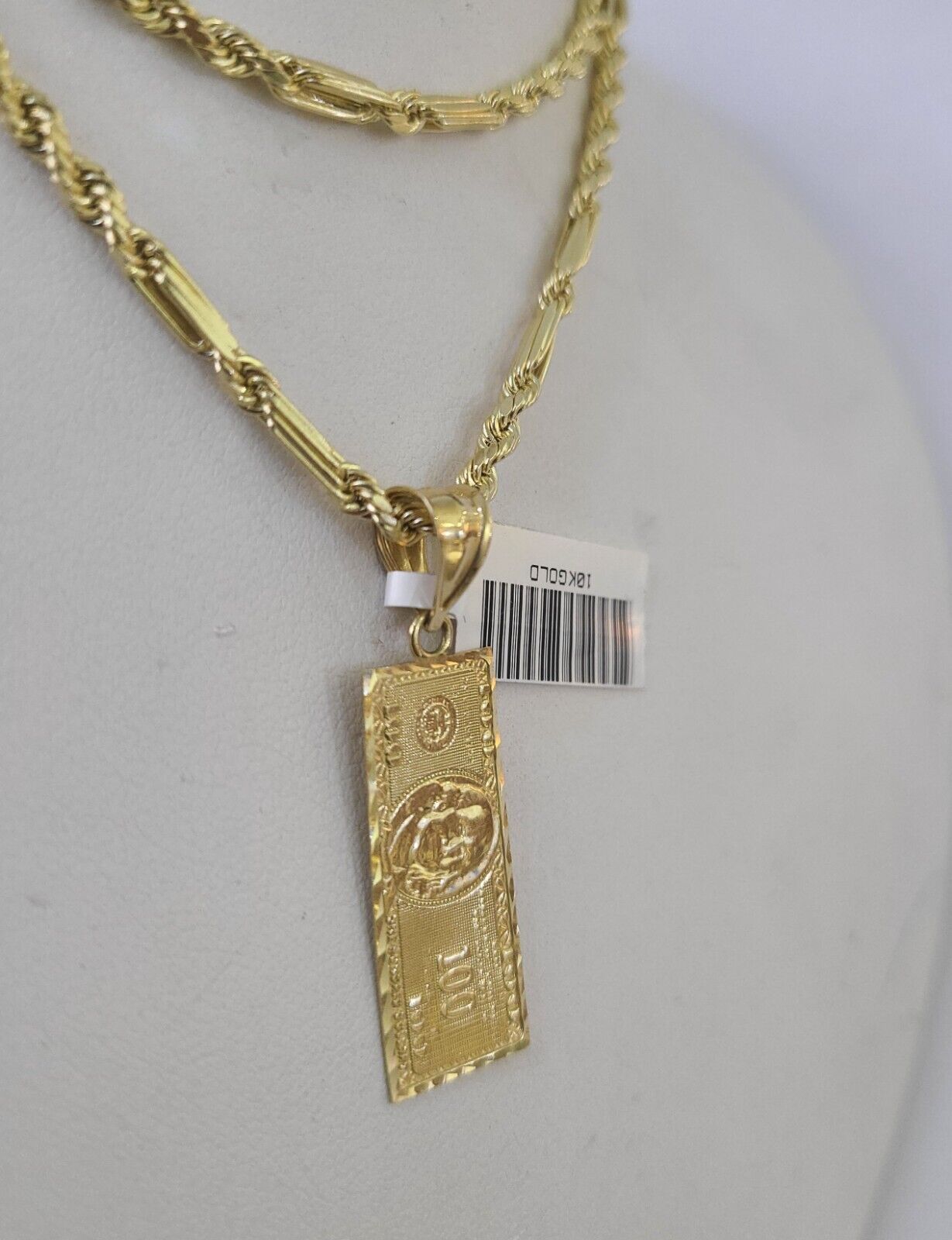 10k Milano Rope Chain 100 Dollar Charm Necklace SET 3mm 18" 20" 22" 24" - GoldenlinQ