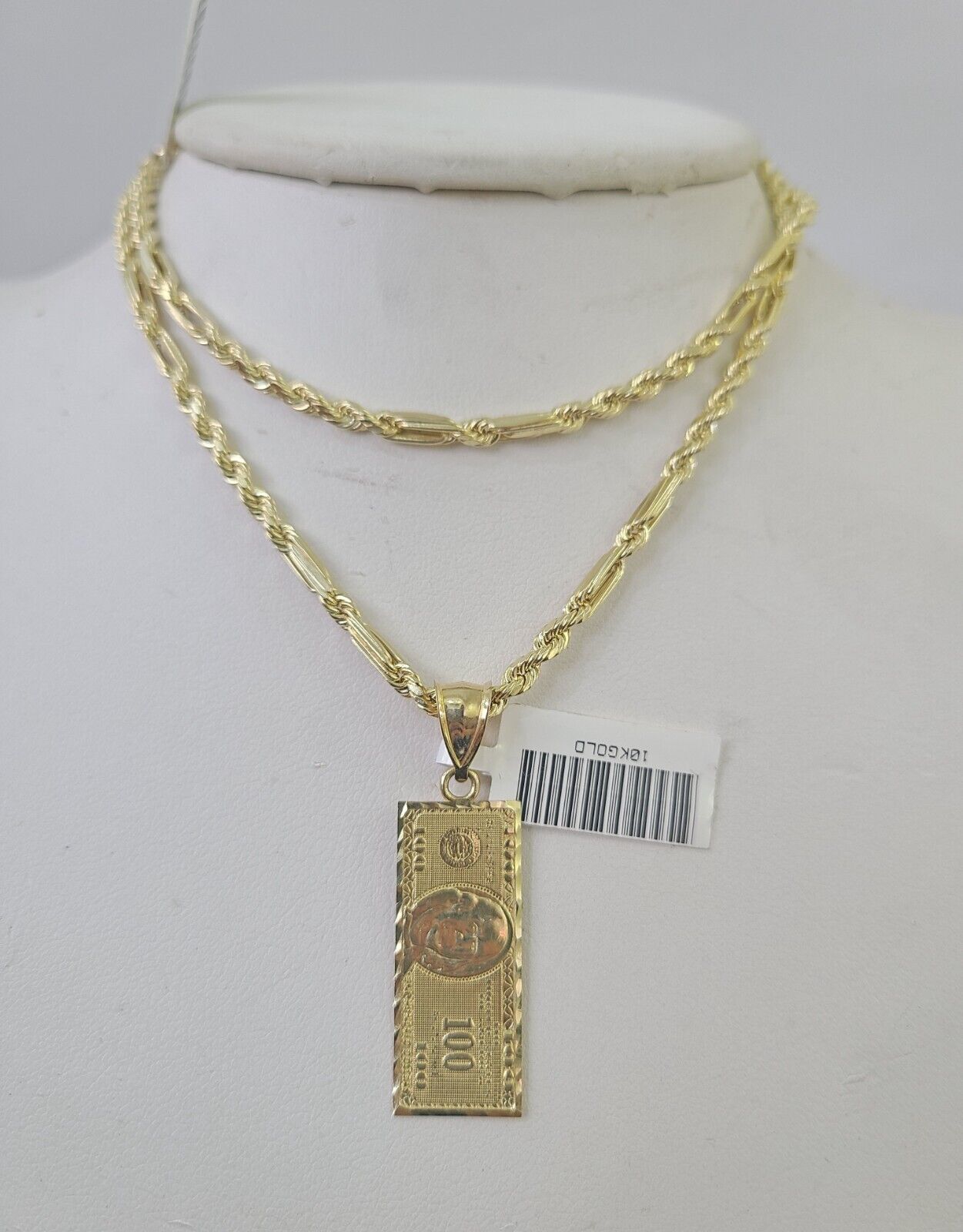 10k Milano Rope Chain 100 Dollar Charm Necklace SET 3mm 18" 20" 22" 24" - GoldenlinQ