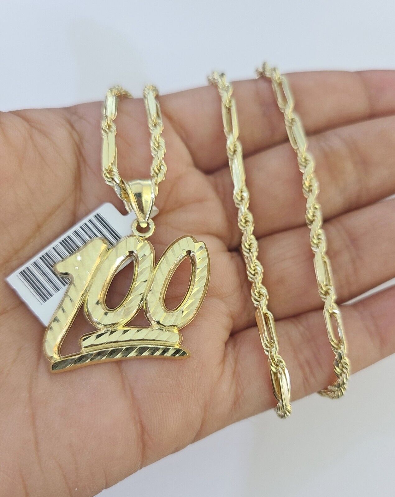 10k Milano Rope Chain 100 Sign Charm Necklace SET 3mm 18" 20" 22" 24" - GoldenlinQ