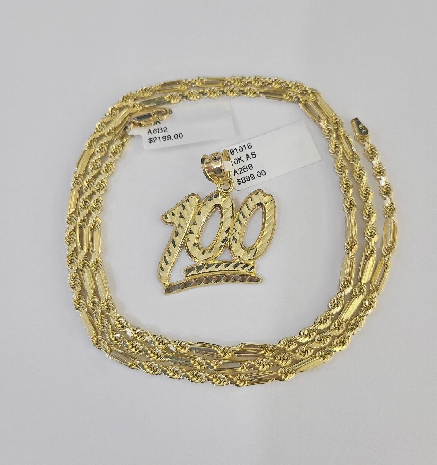 10k Milano Rope Chain 100 Sign Charm Necklace SET 3mm 18" 20" 22" 24" - GoldenlinQ