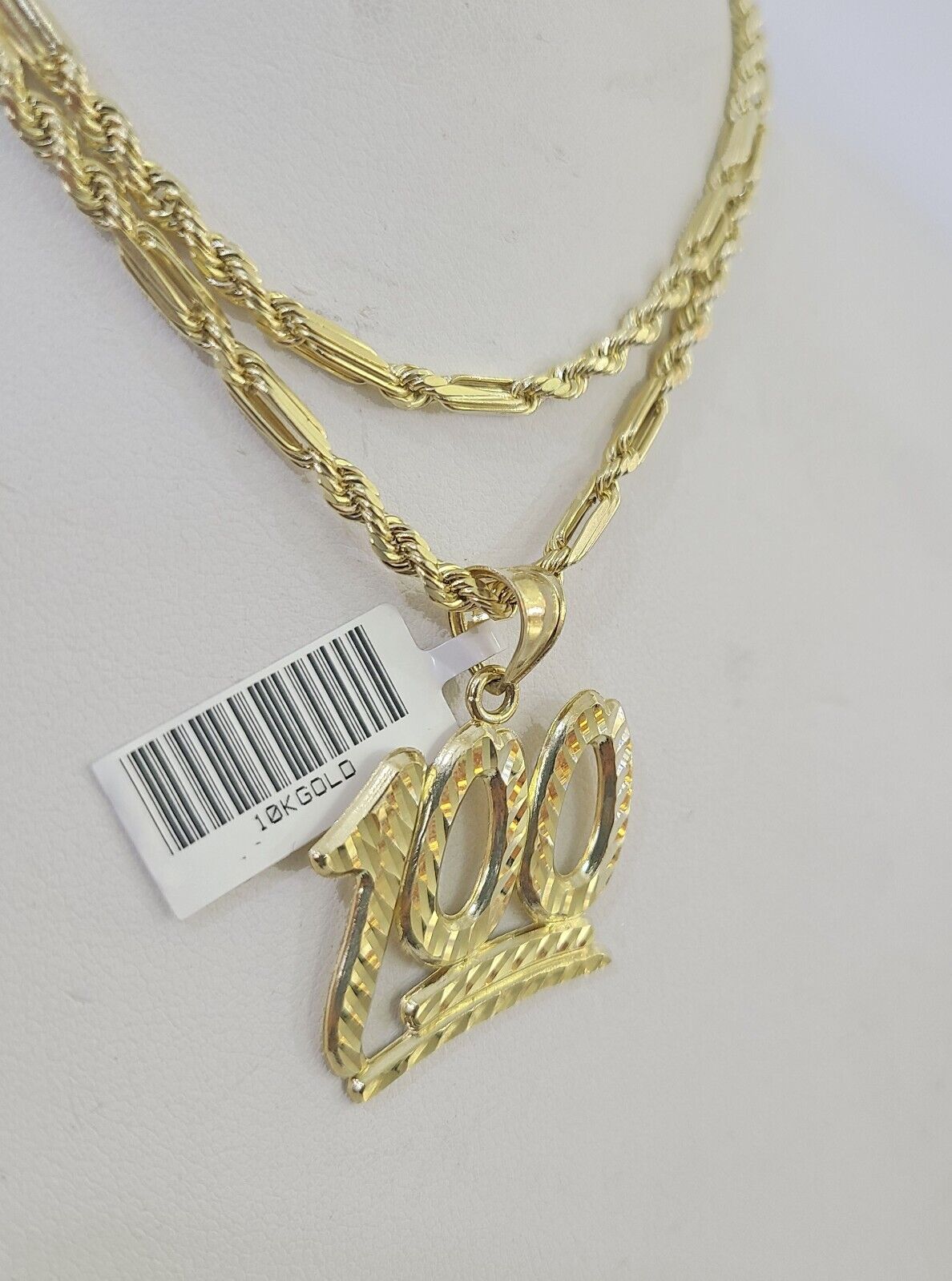 10k Milano Rope Chain 100 Sign Charm Necklace SET 3mm 18" 20" 22" 24" - GoldenlinQ