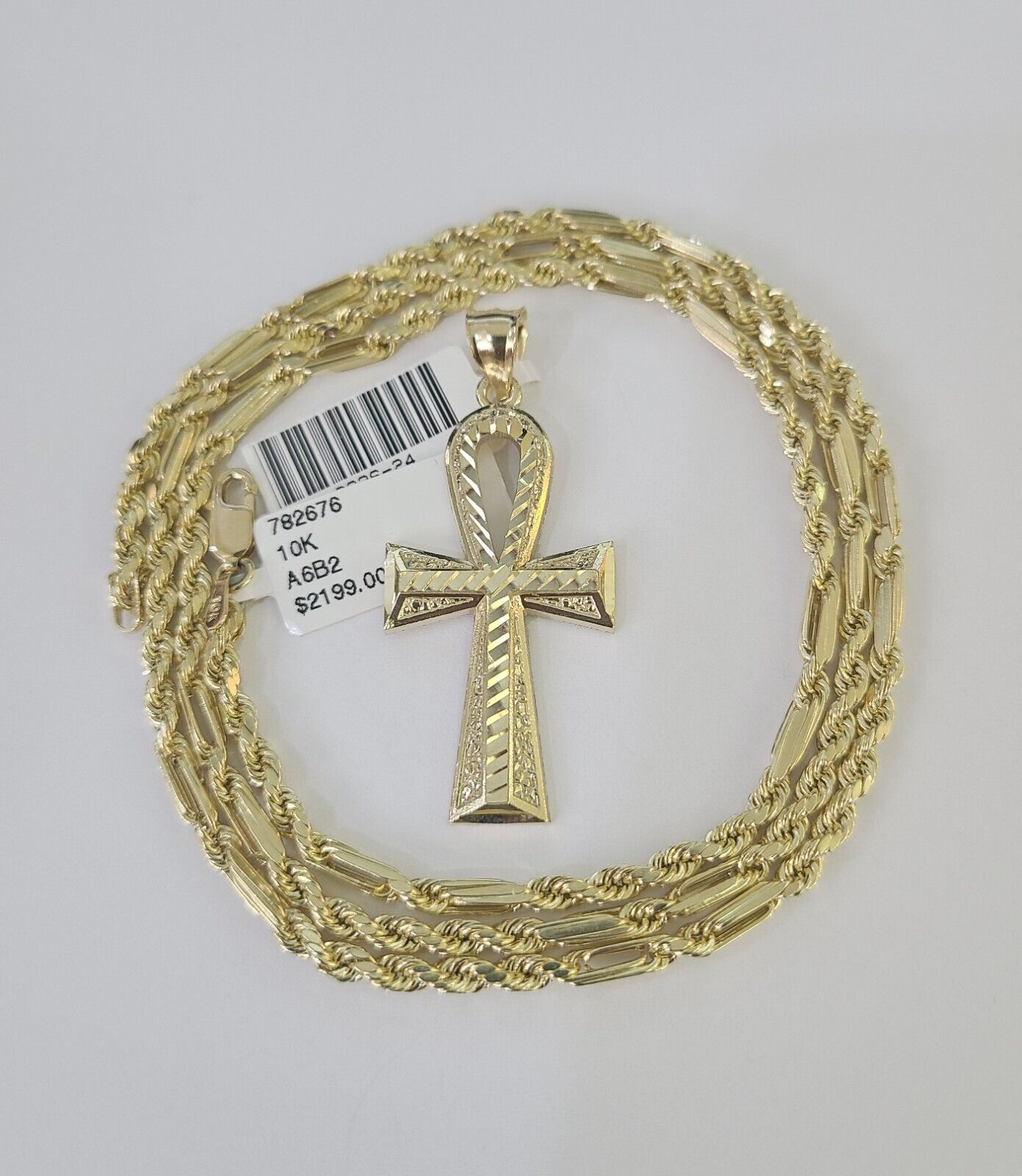 10k Milano Rope Chain Ankh Jesus Cross Charm Necklace SET 3mm 18" 20" 22" 24" - GoldenlinQ