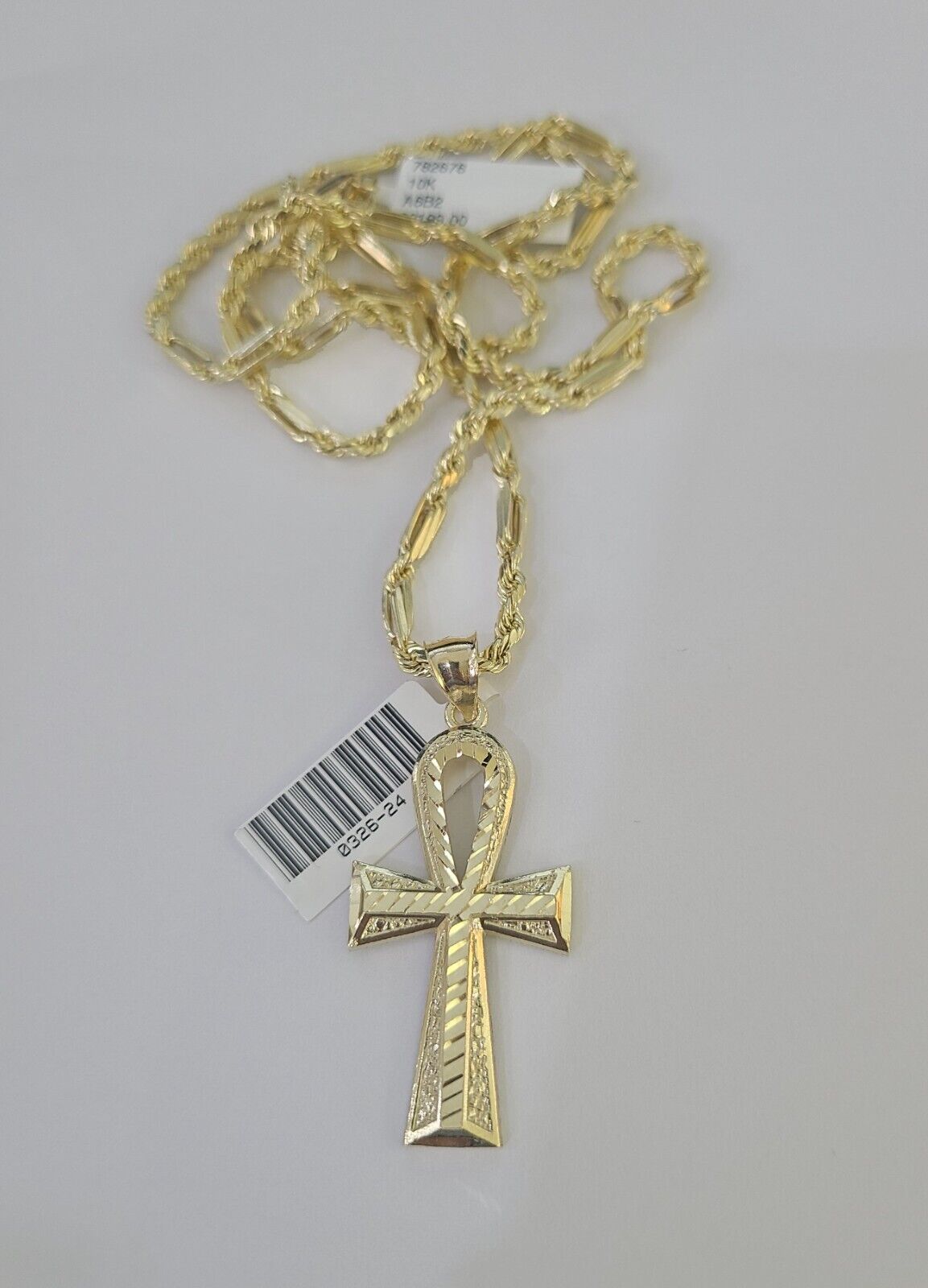 10k Milano Rope Chain Ankh Jesus Cross Charm Necklace SET 3mm 18" 20" 22" 24" - GoldenlinQ