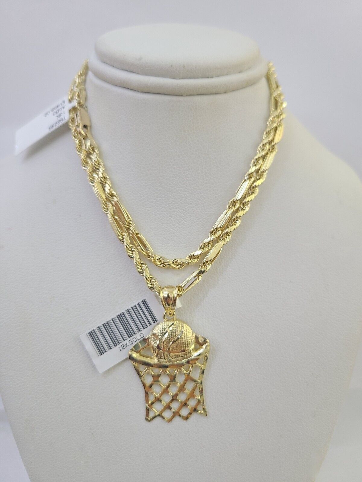 10k Milano Rope Chain Basketball Goal Charm Necklace SET 3mm 18" 20" 22" 24" - GoldenlinQ