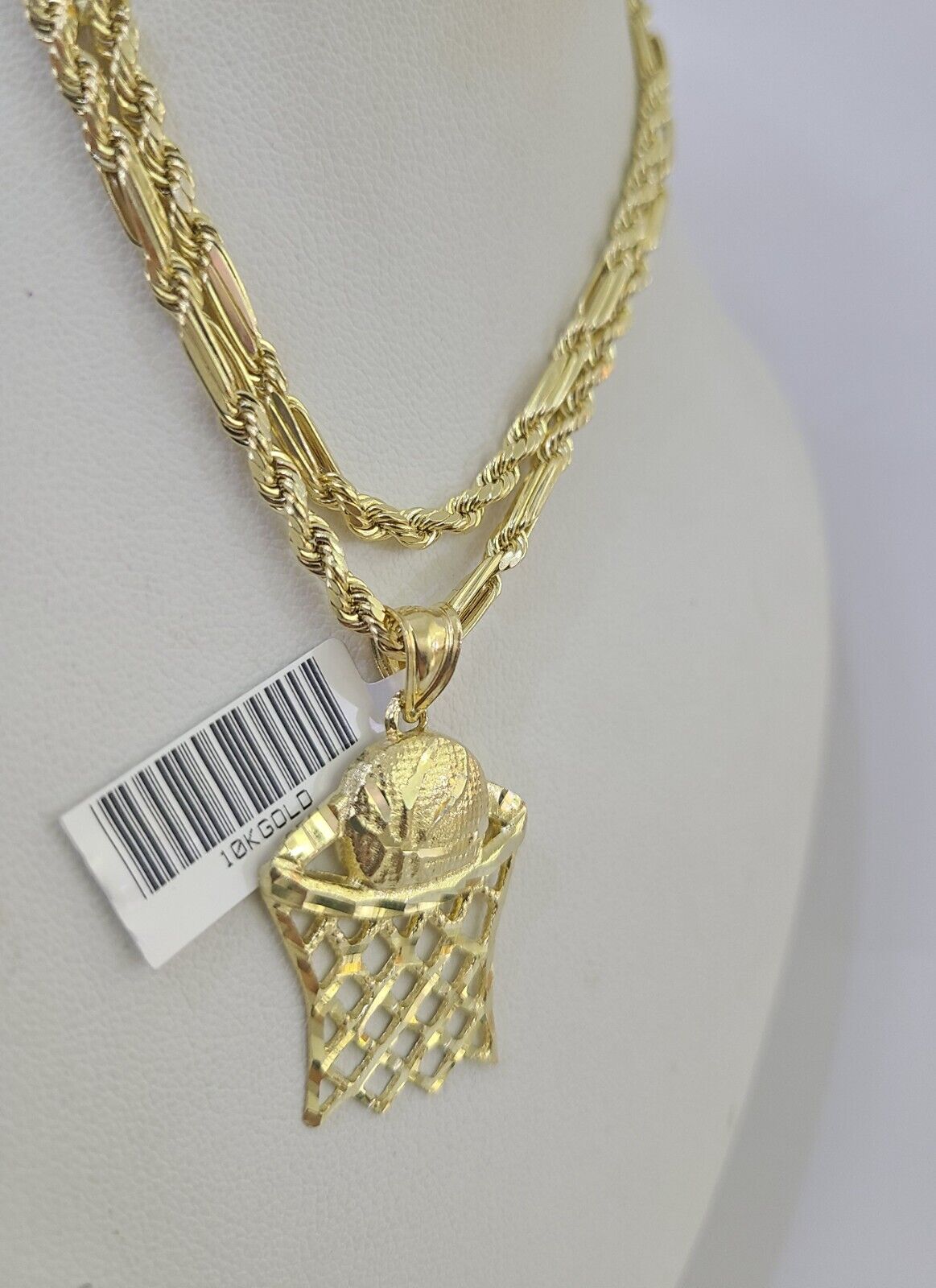 10k Milano Rope Chain Basketball Goal Charm Necklace SET 3mm 18" 20" 22" 24" - GoldenlinQ