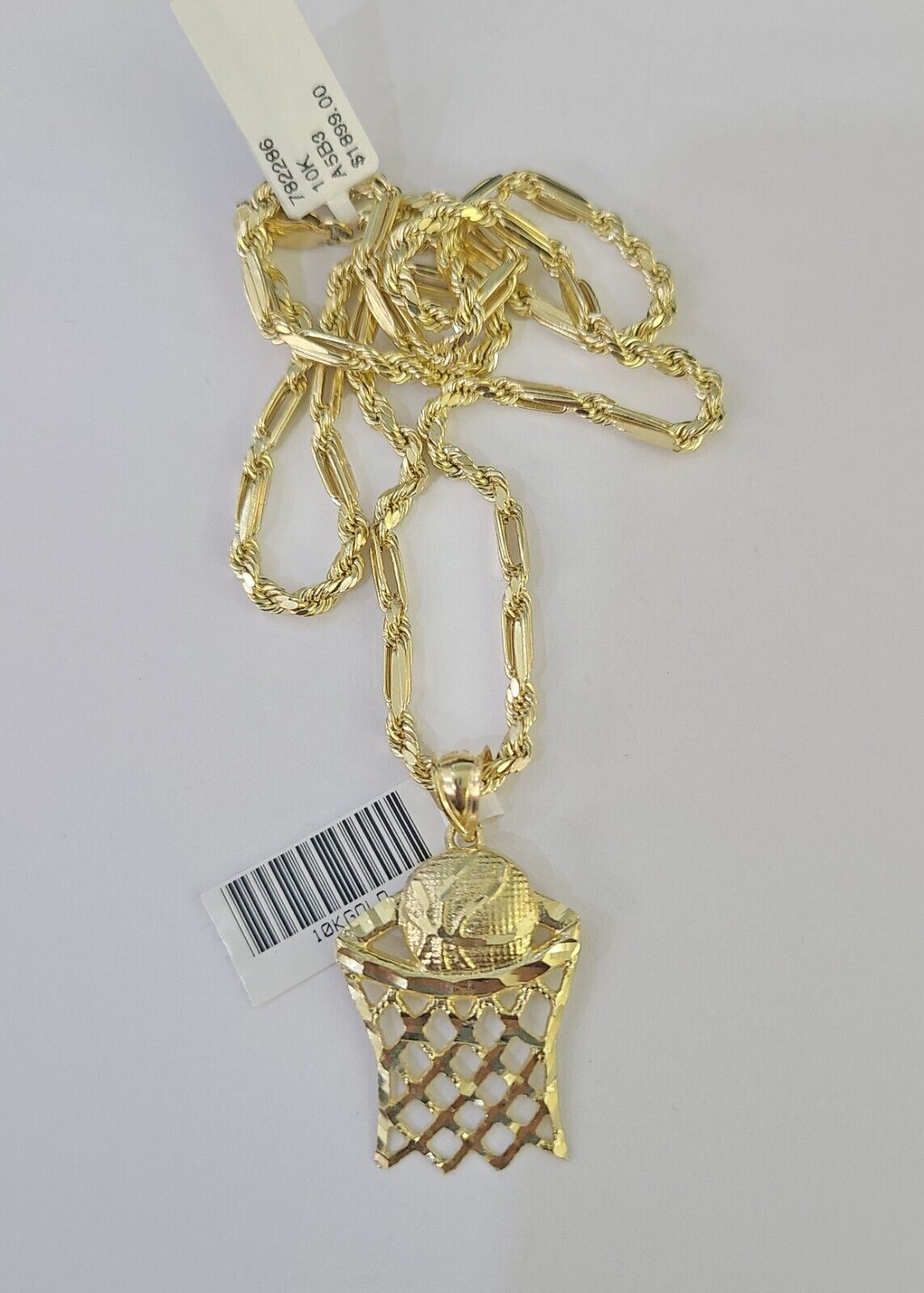 10k Milano Rope Chain Basketball Goal Charm Necklace SET 3mm 18" 20" 22" 24" - GoldenlinQ