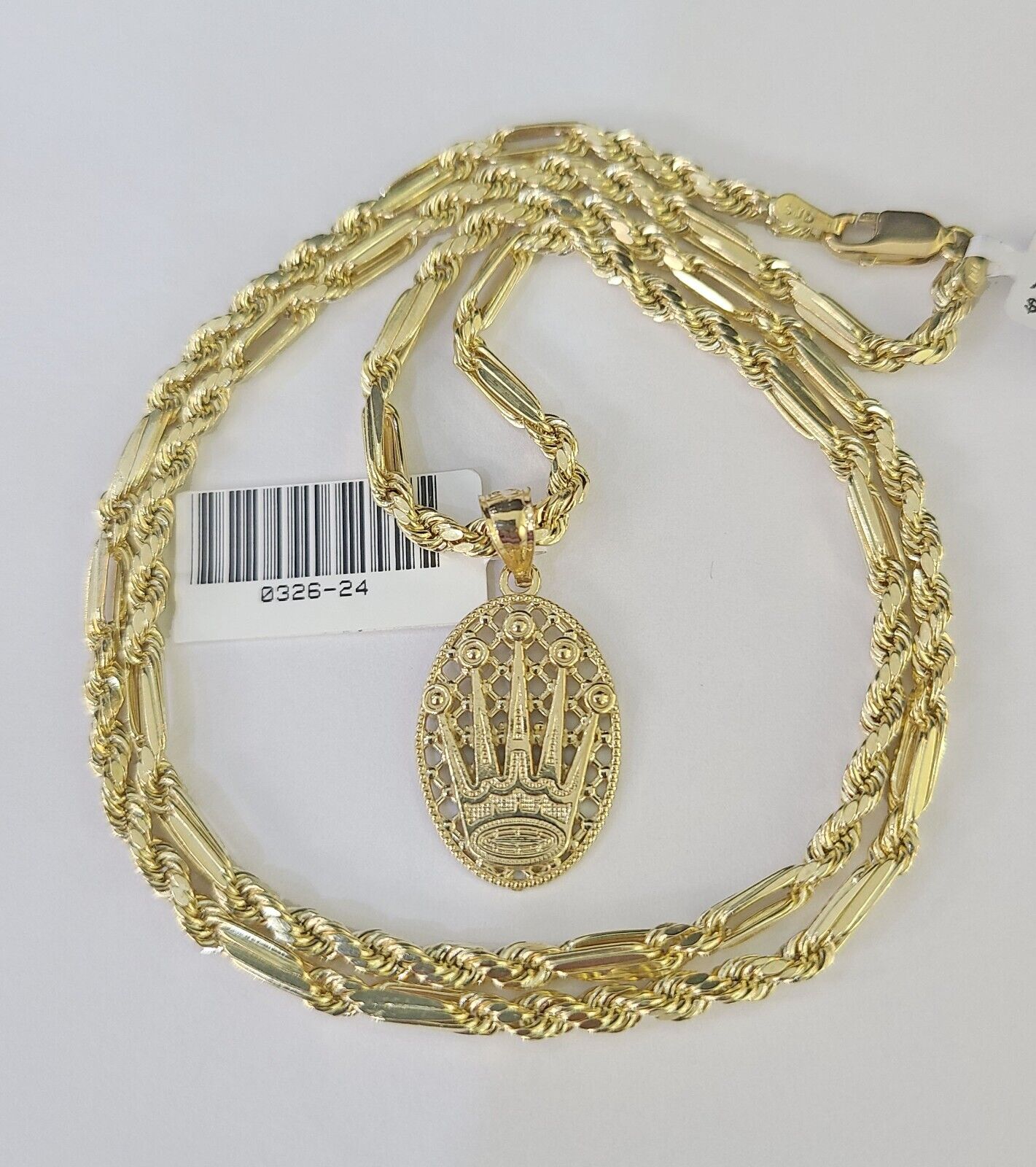 10k Milano Rope Chain Crown Charm Necklace SET 3mm 18" 20" 22" 24" Pendant - GoldenlinQ