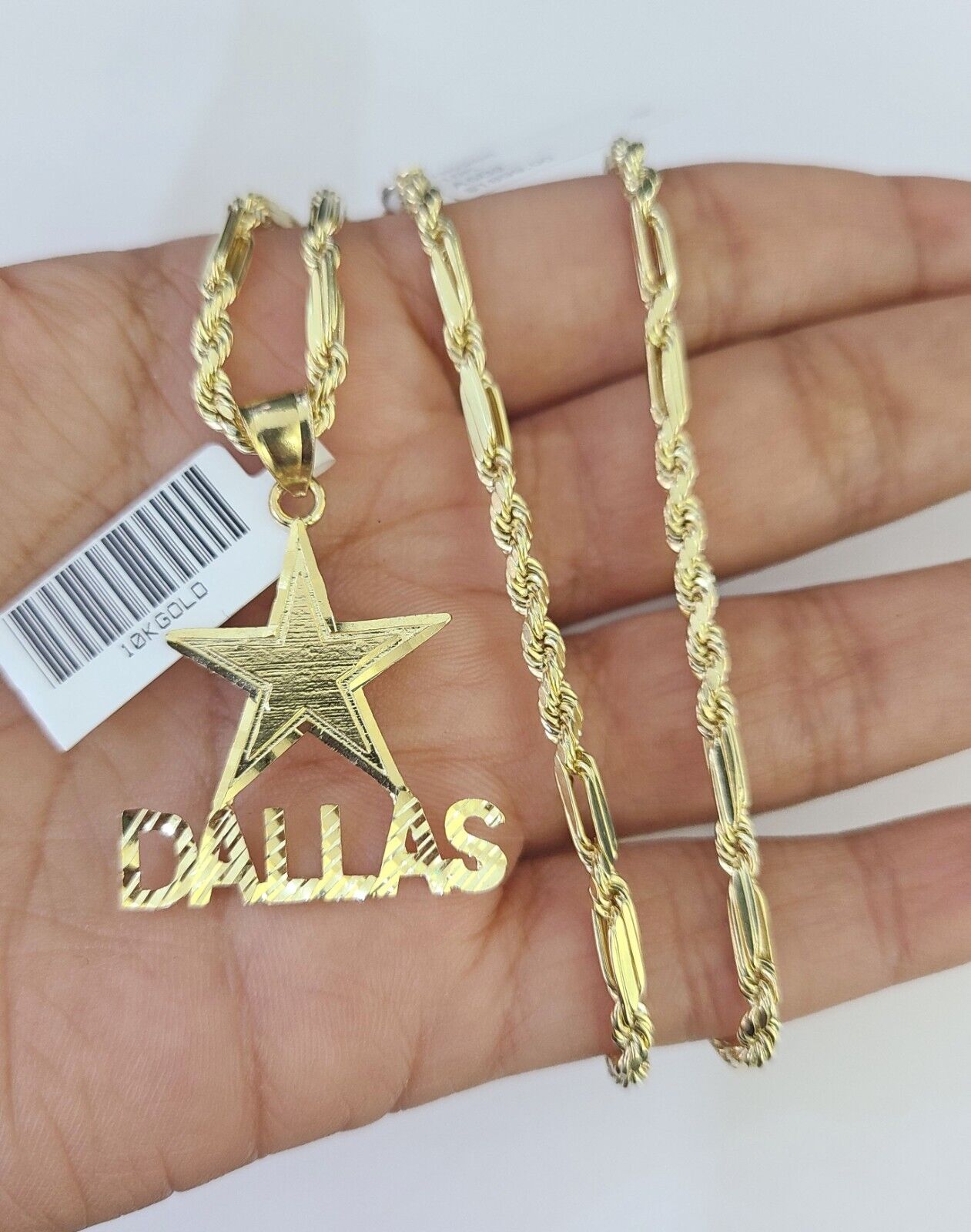 10k Milano Rope Chain Dallas Charm Necklace SET 3mm 18" 20" 22" 24" - GoldenlinQ