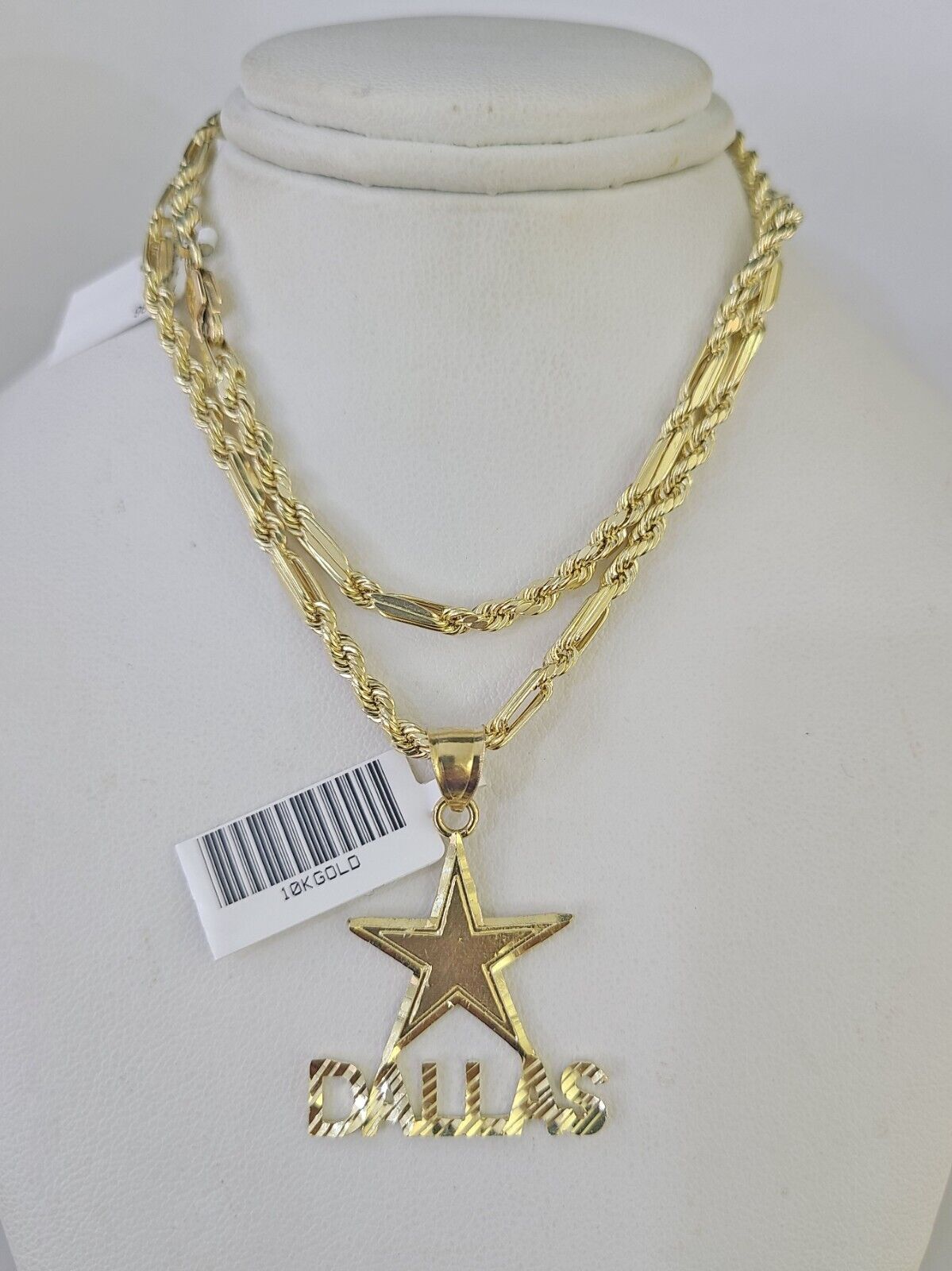 10k Milano Rope Chain Dallas Charm Necklace SET 3mm 18" 20" 22" 24" - GoldenlinQ