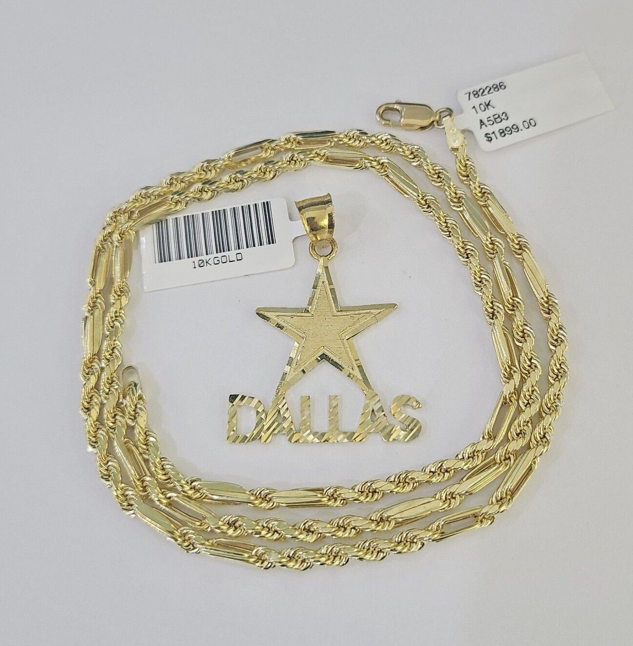 10k Milano Rope Chain Dallas Charm Necklace SET 3mm 18" 20" 22" 24" - GoldenlinQ
