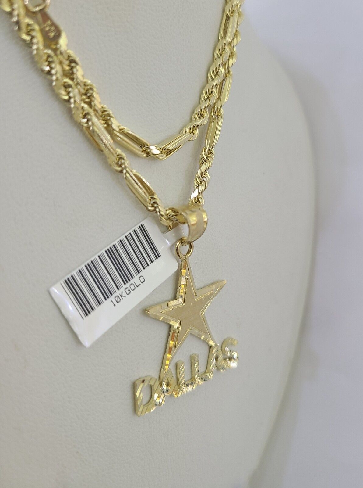 10k Milano Rope Chain Dallas Charm Necklace SET 3mm 18" 20" 22" 24" - GoldenlinQ