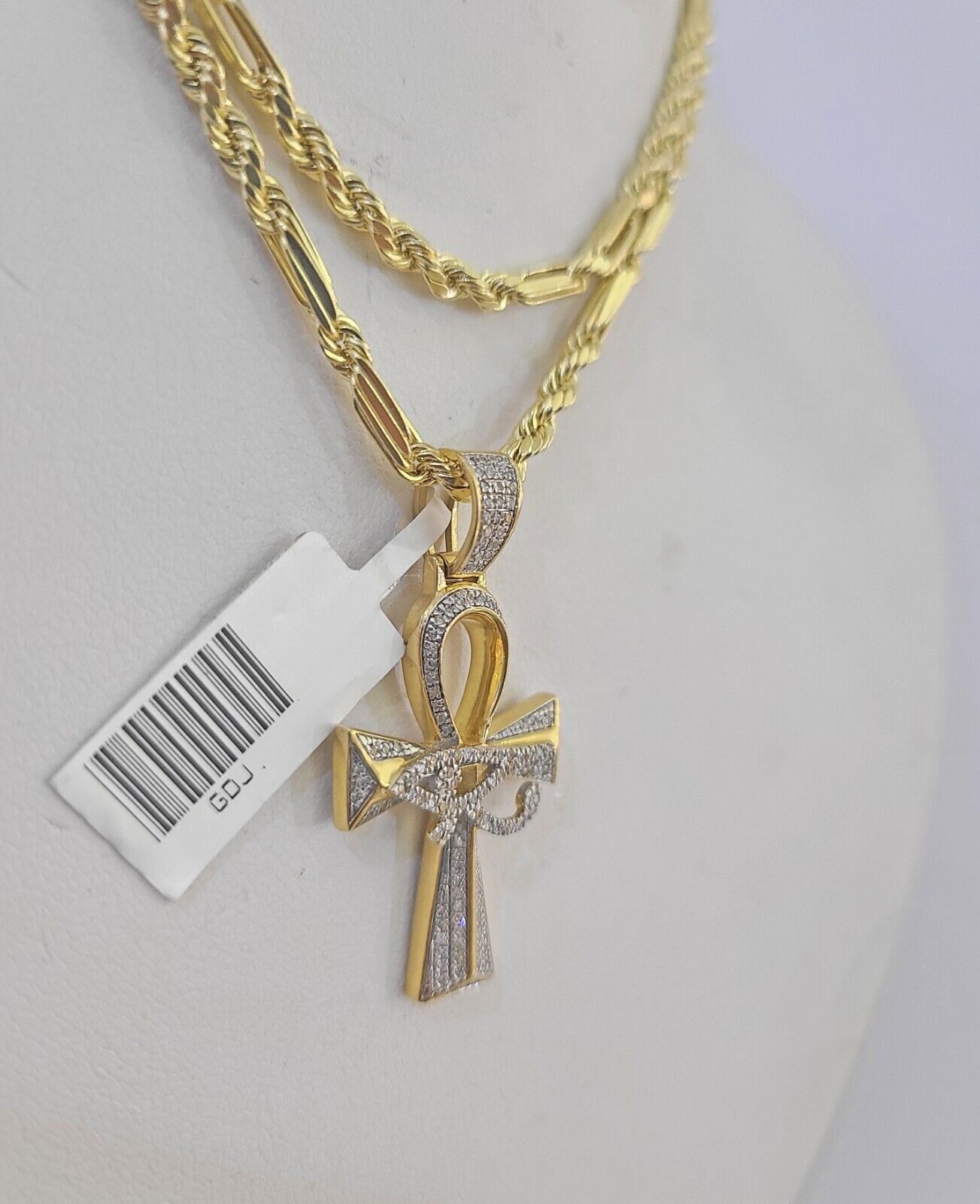 10k Milano Rope Chain Diamond Evil Eye Cross Charm Necklace SET 3mm 18" - 24" - GoldenlinQ