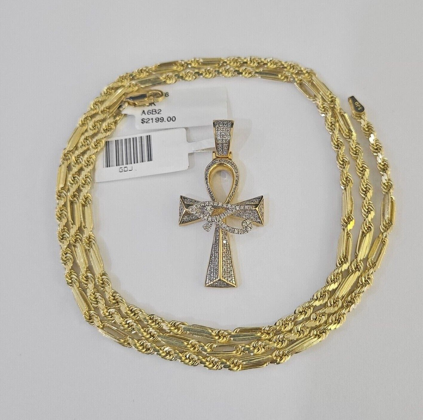 10k Milano Rope Chain Diamond Evil Eye Cross Charm Necklace SET 3mm 18" - 24" - GoldenlinQ