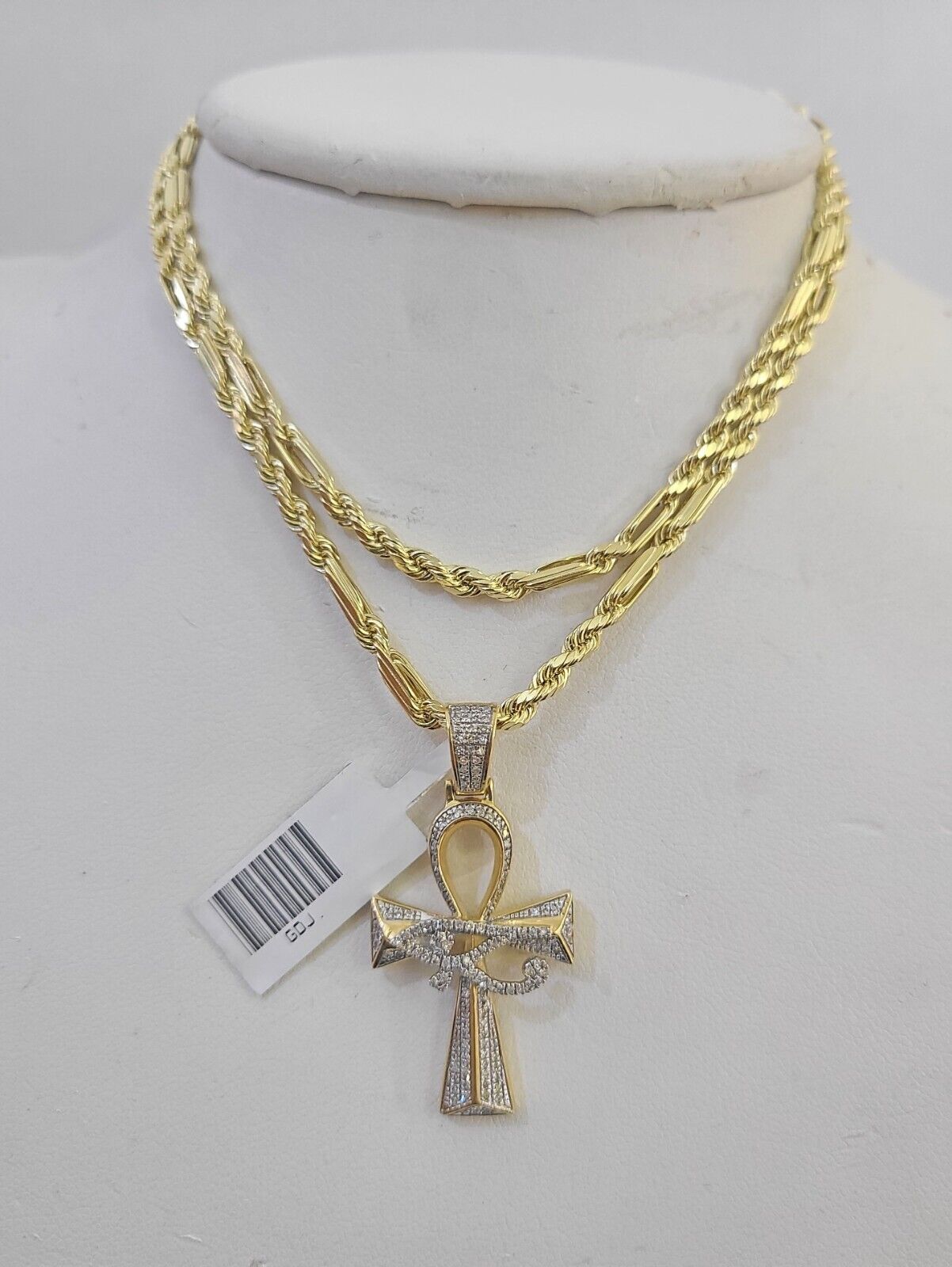 10k Milano Rope Chain Diamond Evil Eye Cross Charm Necklace SET 3mm 18" - 24" - GoldenlinQ