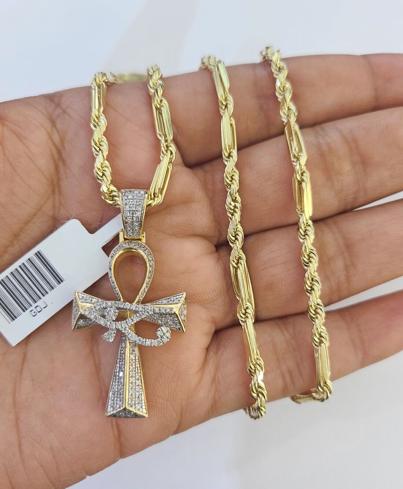 10k Milano Rope Chain Diamond Evil Eye Cross Charm Necklace SET 3mm 18" - 24" - GoldenlinQ