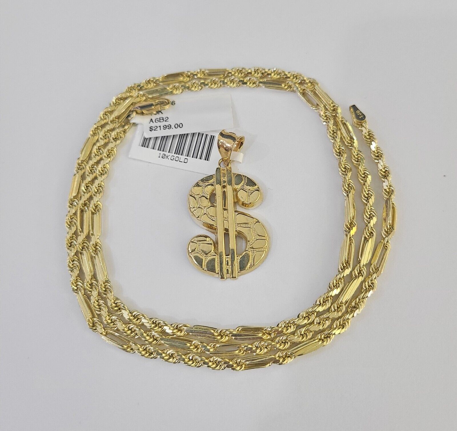 10k Milano Rope Chain Dollar Charm Necklace SET 3mm 18" 20" 22" 24" - GoldenlinQ