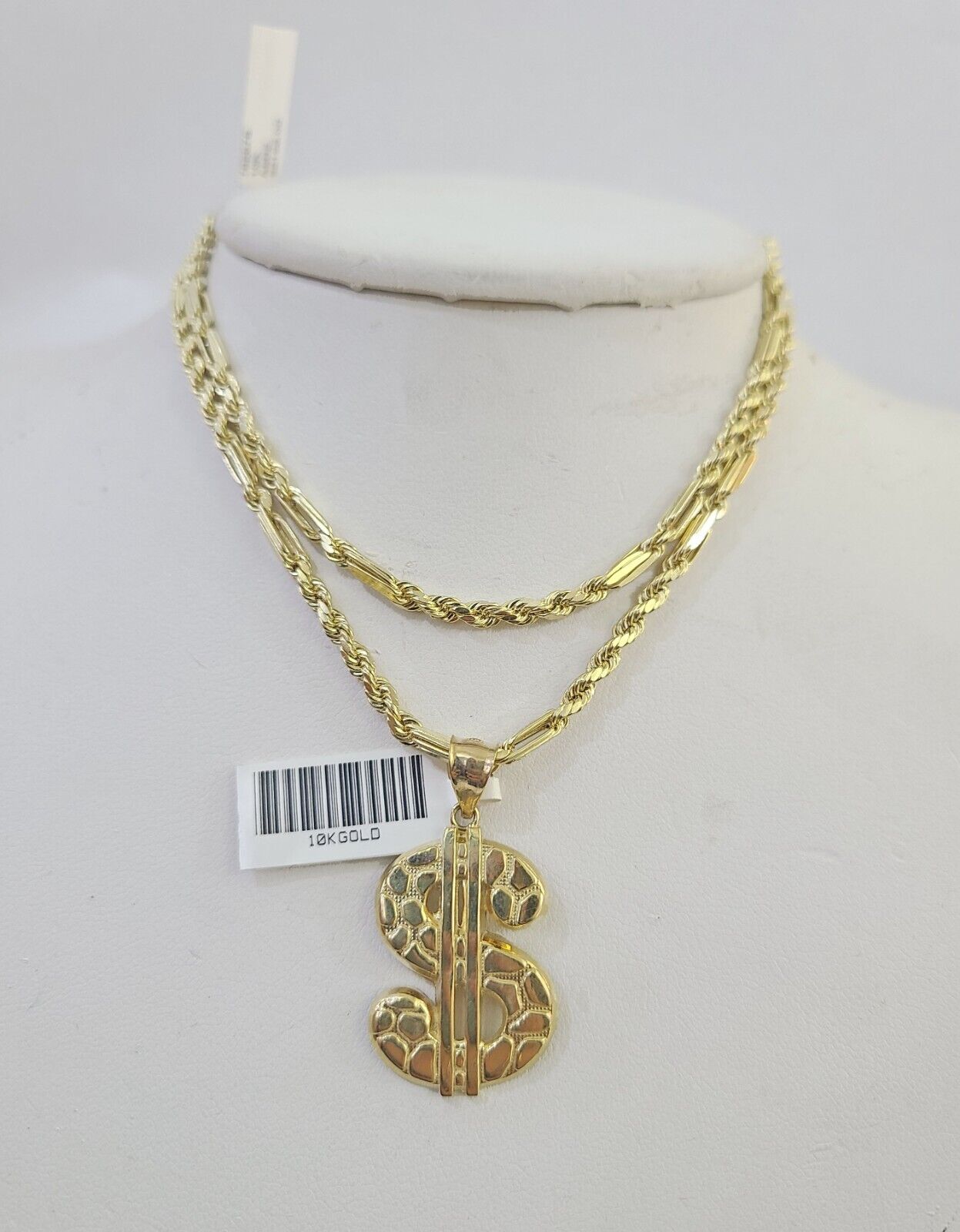 10k Milano Rope Chain Dollar Charm Necklace SET 3mm 18" 20" 22" 24" - GoldenlinQ