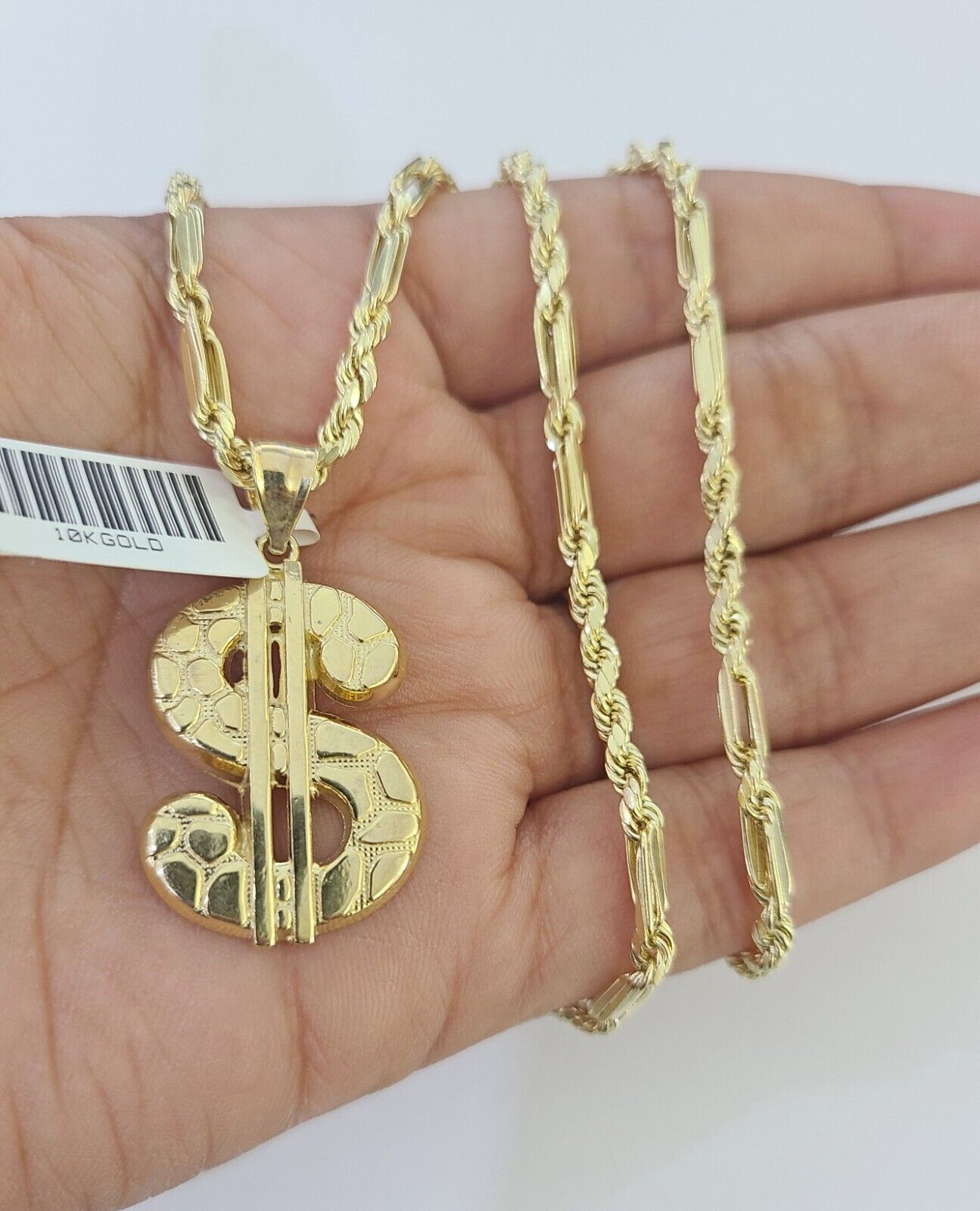 10k Milano Rope Chain Dollar Charm Necklace SET 3mm 18" 20" 22" 24" - GoldenlinQ