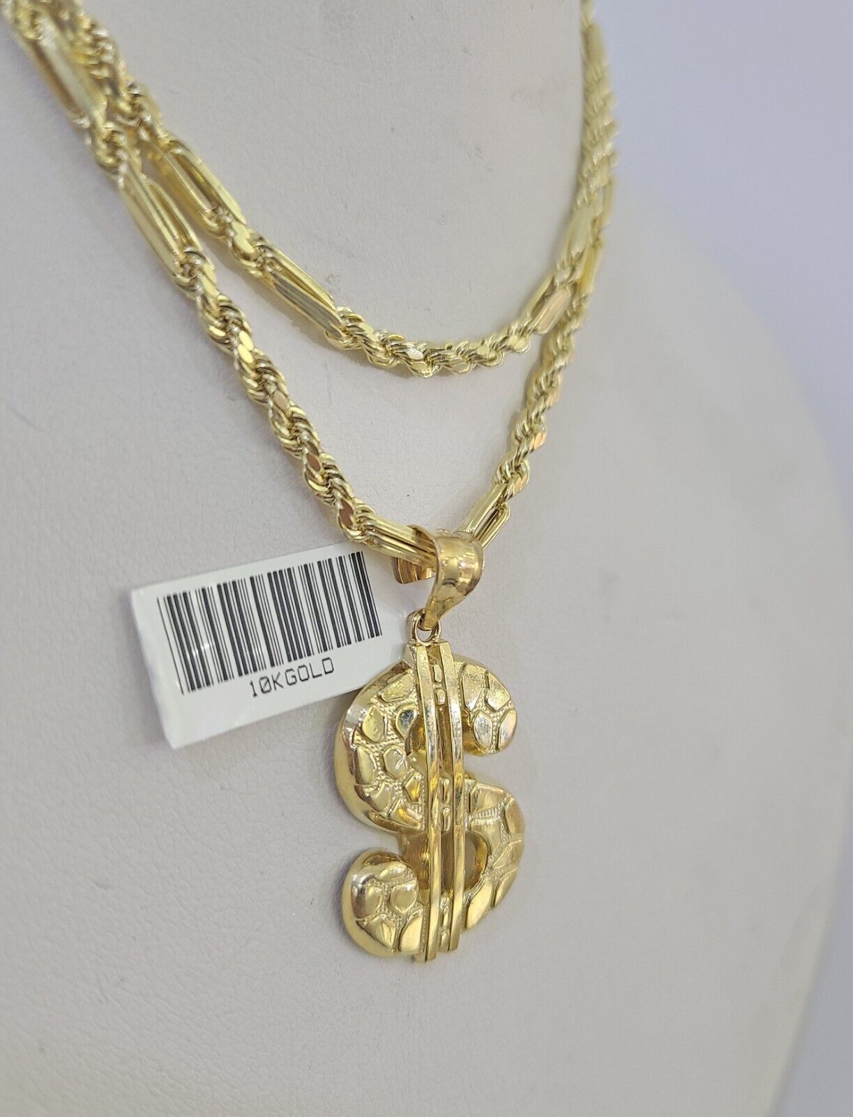 10k Milano Rope Chain Dollar Charm Necklace SET 3mm 18" 20" 22" 24" - GoldenlinQ