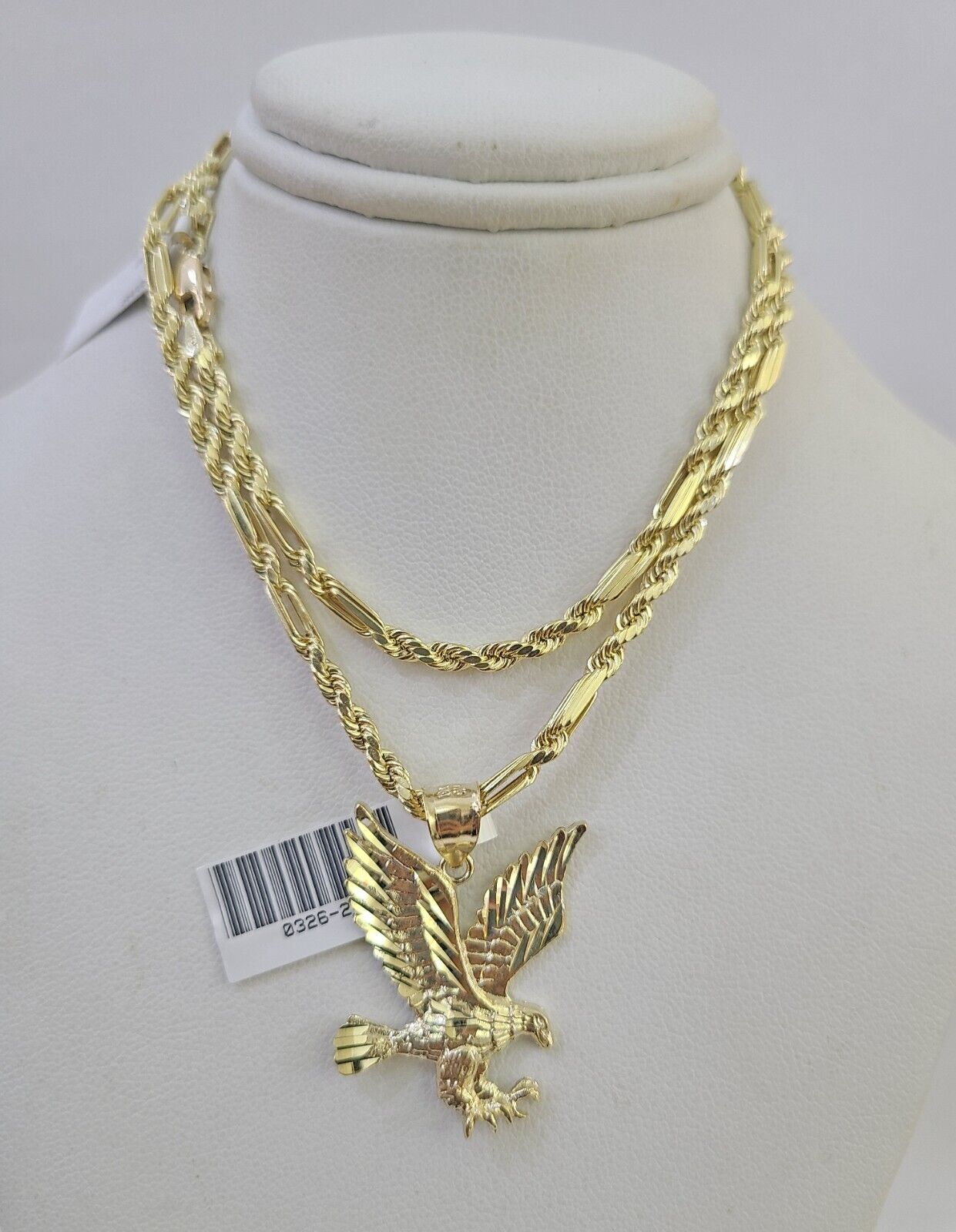 10k Milano Rope Chain Flying Eagle Charm Necklace SET 3mm 18" 20" 22" 24" - GoldenlinQ