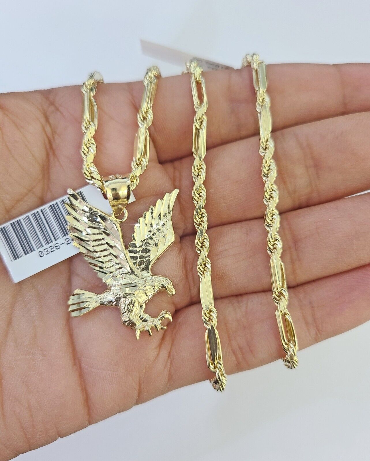 10k Milano Rope Chain Flying Eagle Charm Necklace SET 3mm 18" 20" 22" 24" - GoldenlinQ