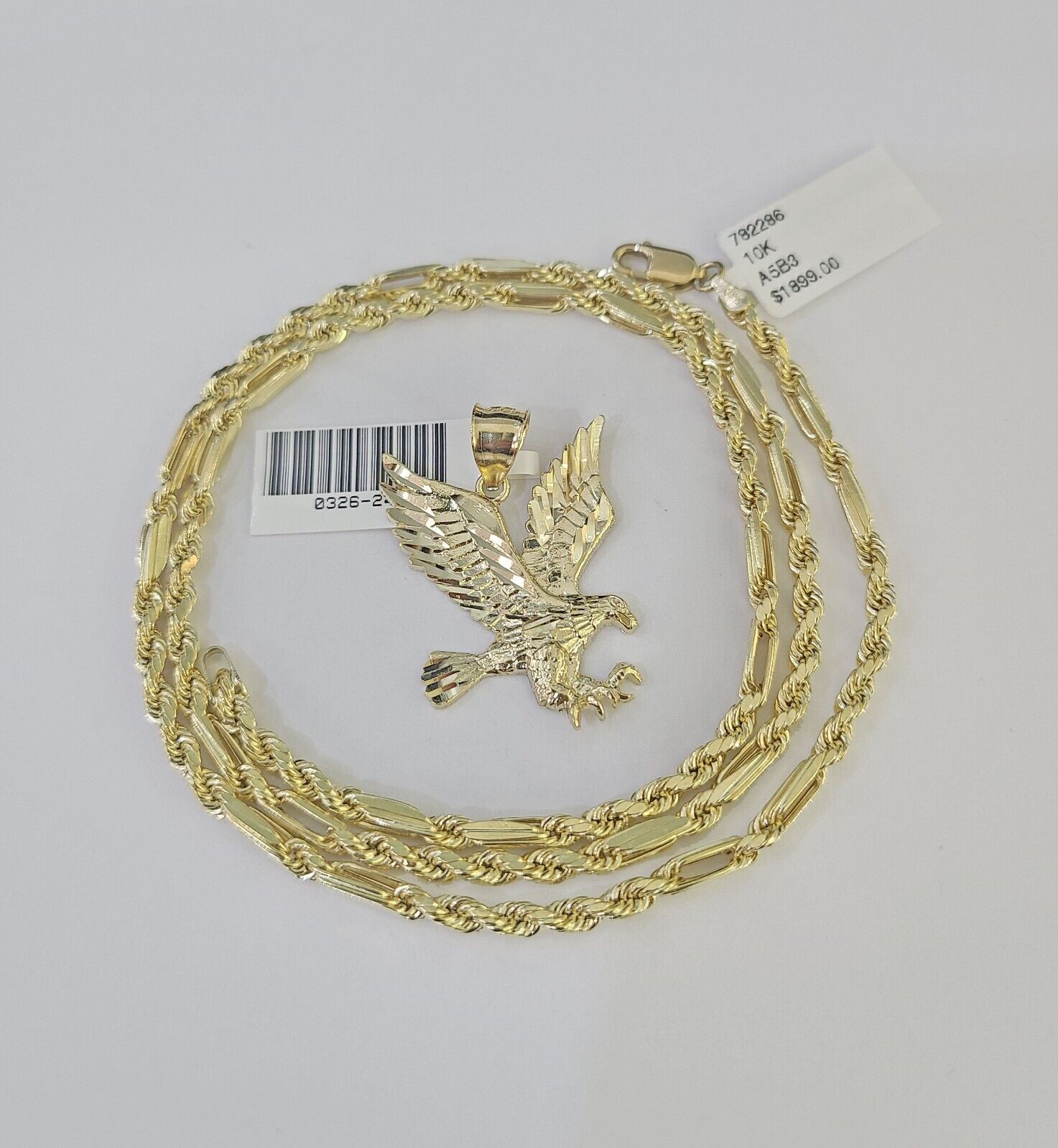 10k Milano Rope Chain Flying Eagle Charm Necklace SET 3mm 18" 20" 22" 24" - GoldenlinQ