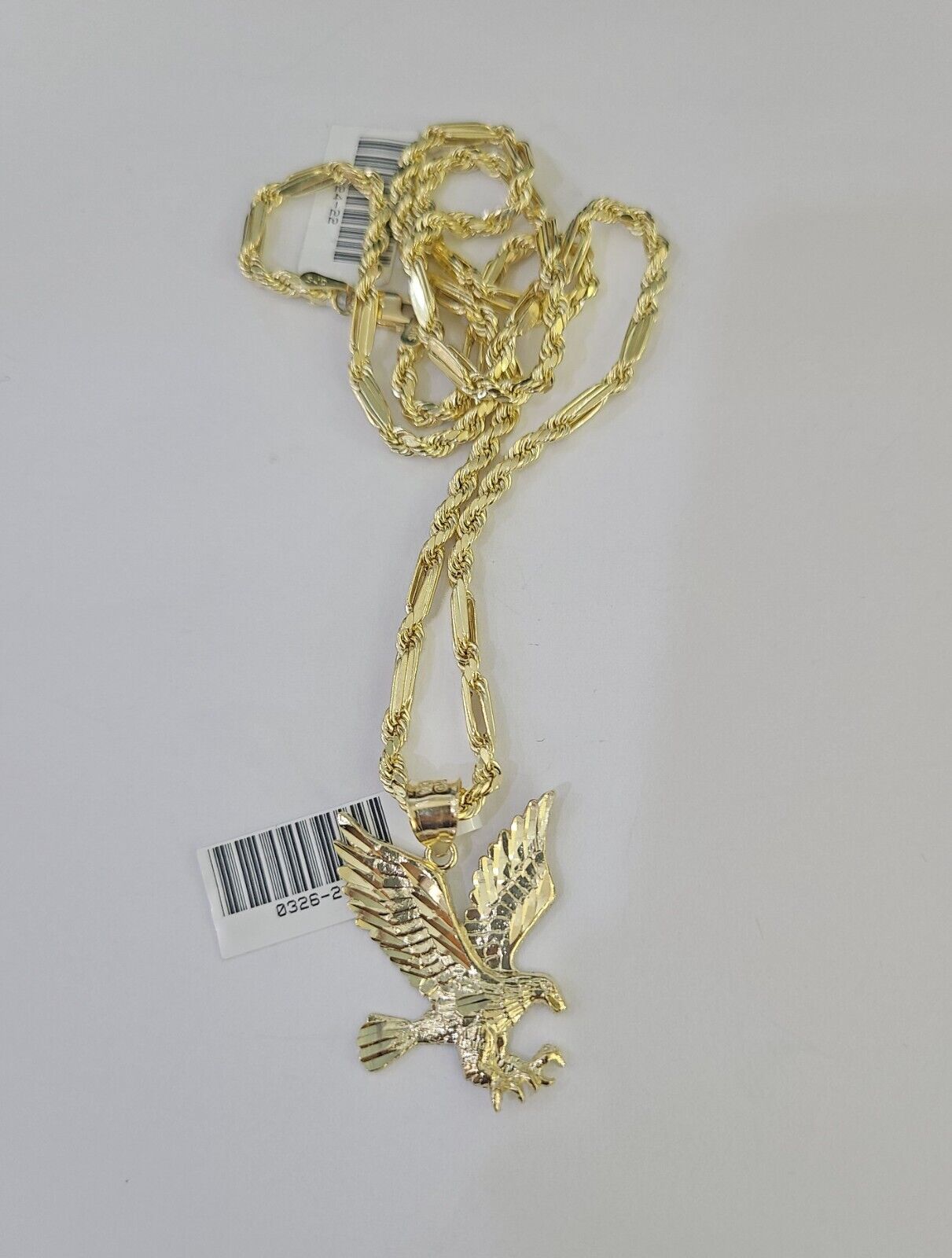 10k Milano Rope Chain Flying Eagle Charm Necklace SET 3mm 18" 20" 22" 24" - GoldenlinQ