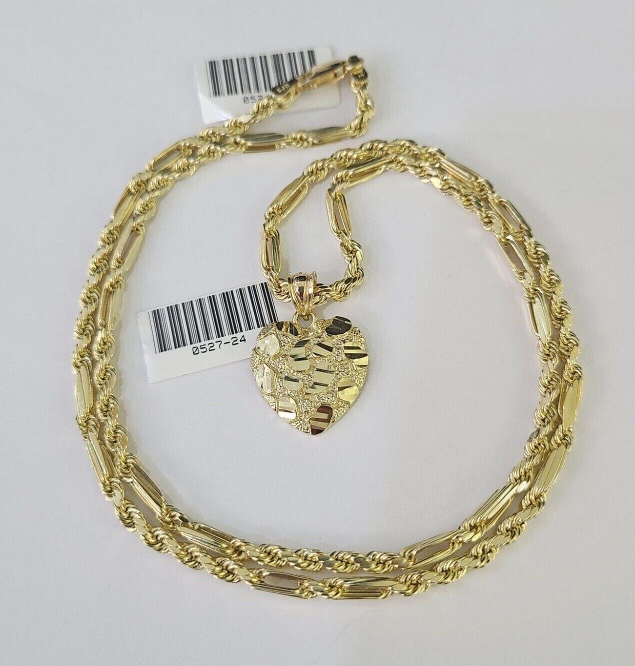 10k Milano Rope Chain Heart Charm Necklace SET 3mm 18" 20" 22" 24" Pendant - GoldenlinQ