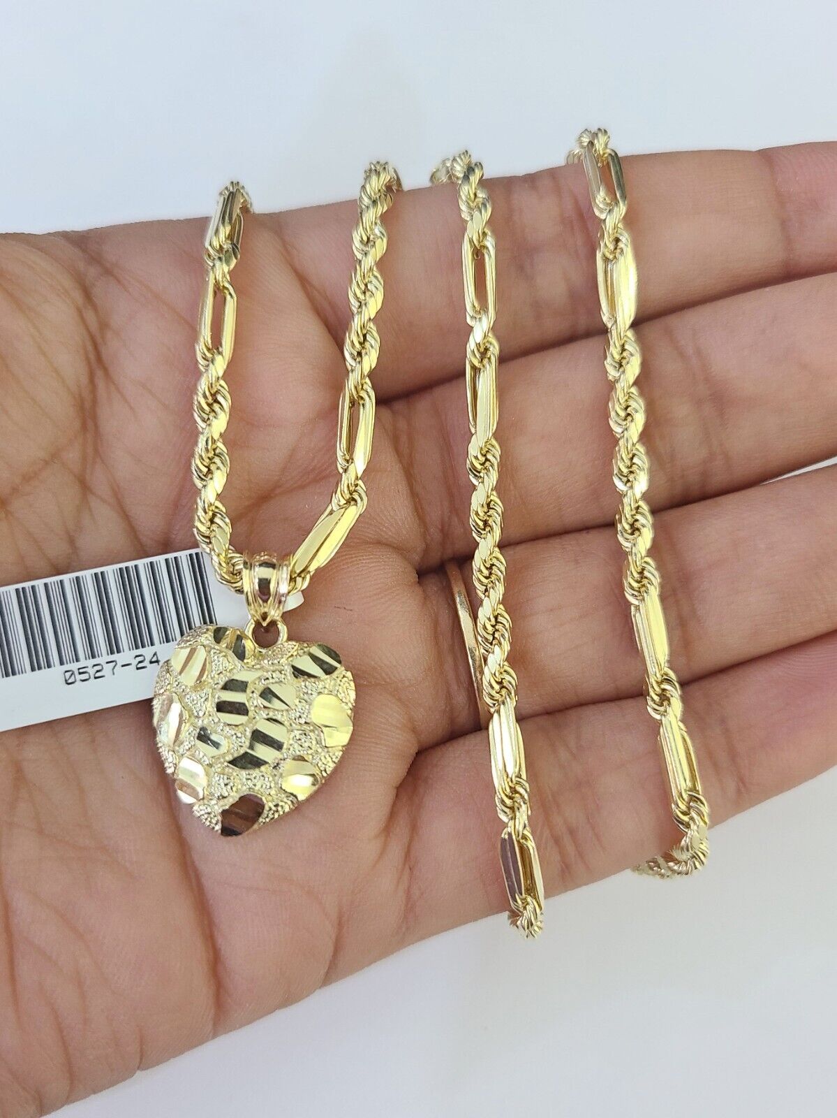 10k Milano Rope Chain Heart Charm Necklace SET 3mm 18" 20" 22" 24" Pendant - GoldenlinQ