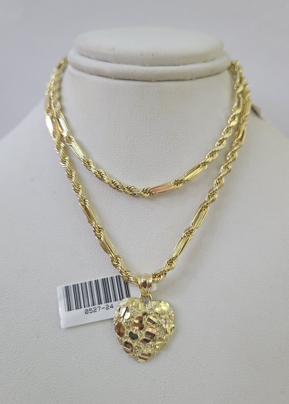 10k Milano Rope Chain Heart Charm Necklace SET 3mm 18" 20" 22" 24" Pendant - GoldenlinQ