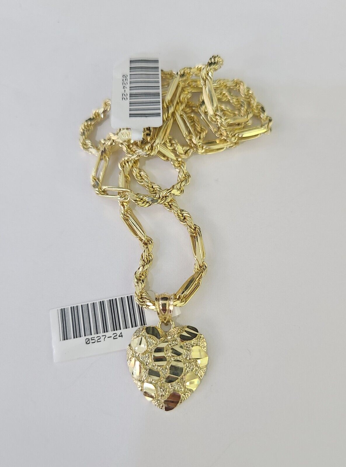 10k Milano Rope Chain Heart Charm Necklace SET 3mm 18" 20" 22" 24" Pendant - GoldenlinQ