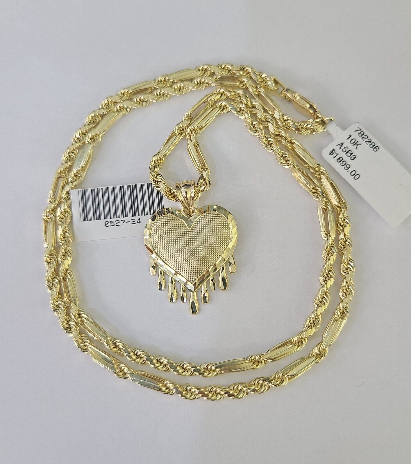 10k Milano Rope Chain Heart Charm Necklace SET 3mm 18" 20" 22" 24" Pendant - GoldenlinQ