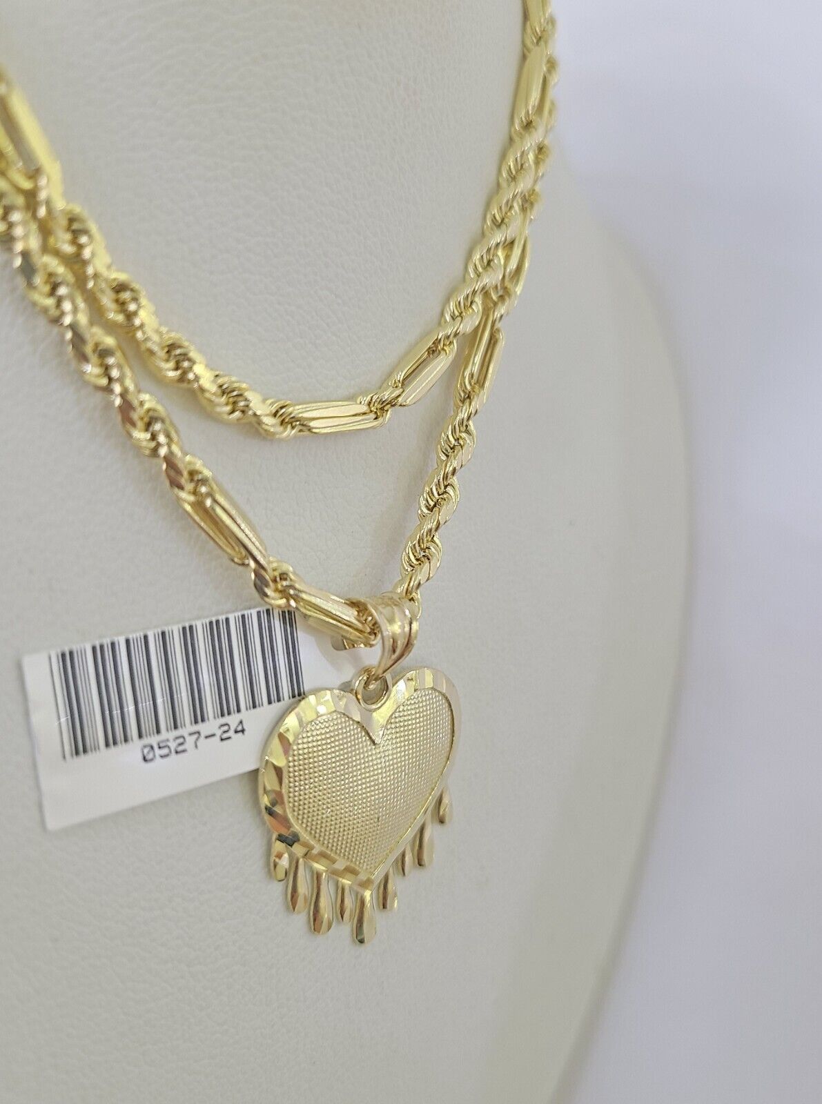 10k Milano Rope Chain Heart Charm Necklace SET 3mm 18" 20" 22" 24" Pendant - GoldenlinQ