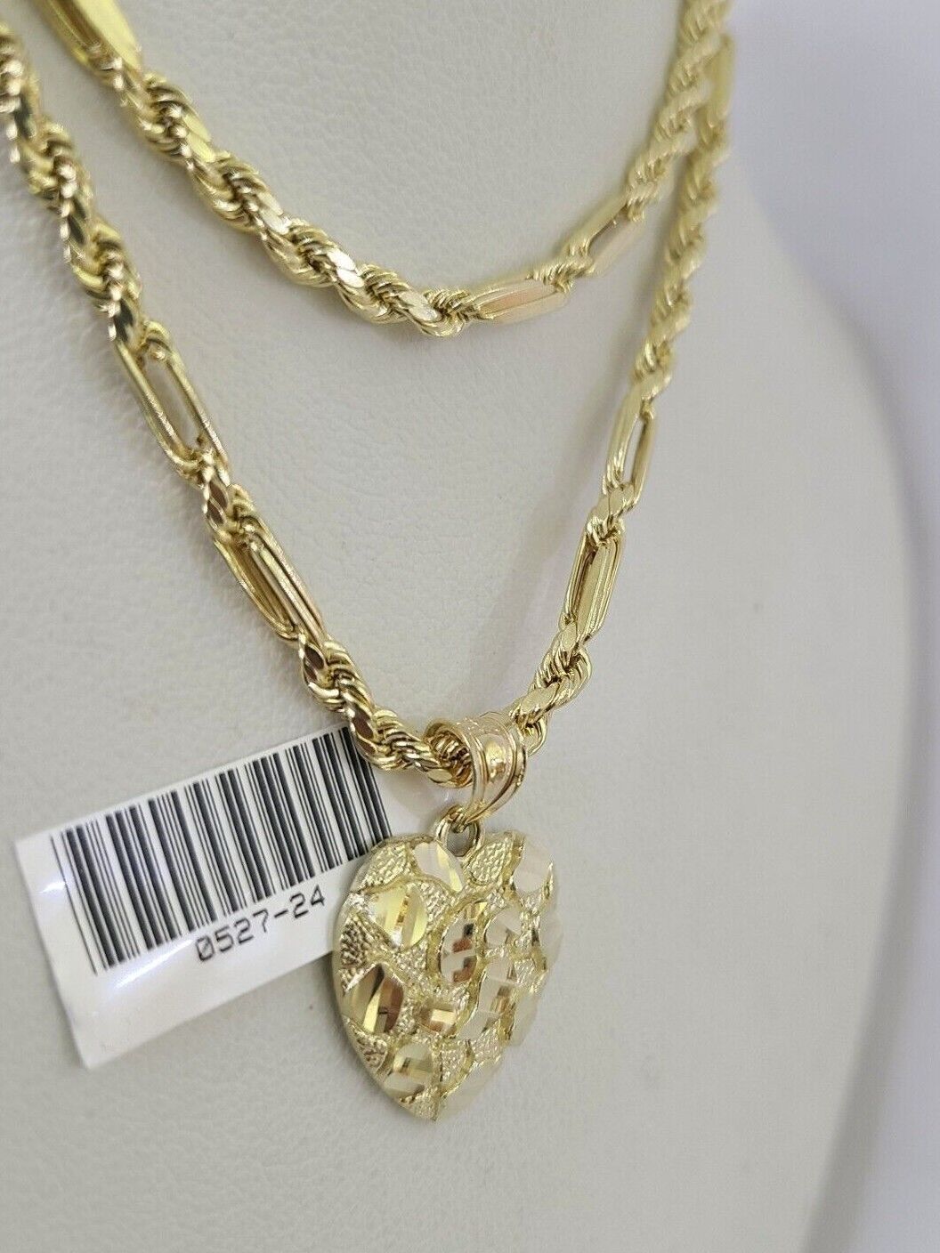 10k Milano Rope Chain Heart Charm Necklace SET 3mm 18" 20" 22" 24" Pendant - GoldenlinQ