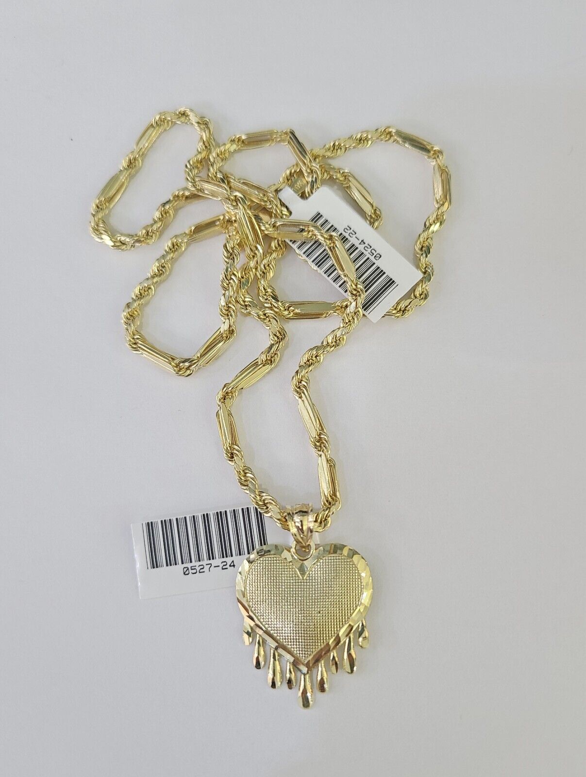 10k Milano Rope Chain Heart Charm Necklace SET 3mm 18" 20" 22" 24" Pendant - GoldenlinQ