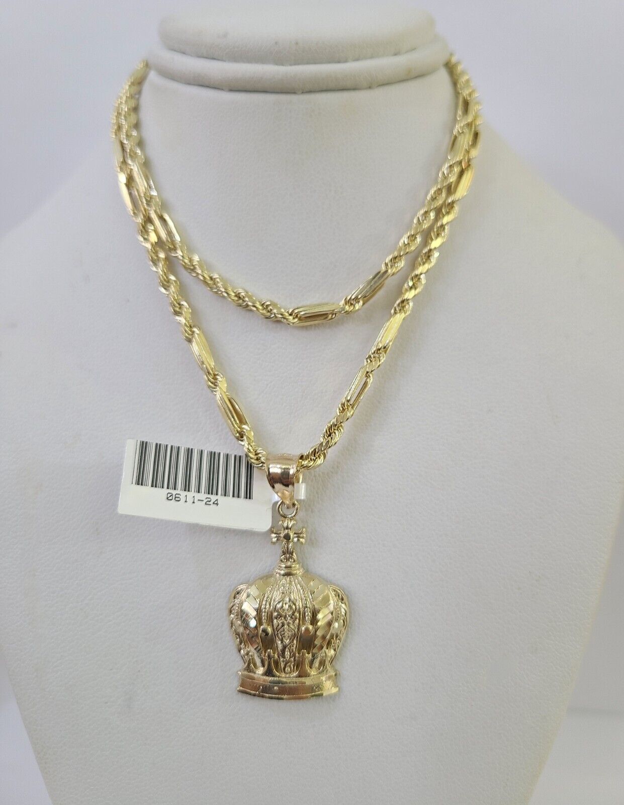 10k Milano Rope Chain Imperial Crown Charm Necklace SET 3mm 18" - 26" Pendant - GoldenlinQ