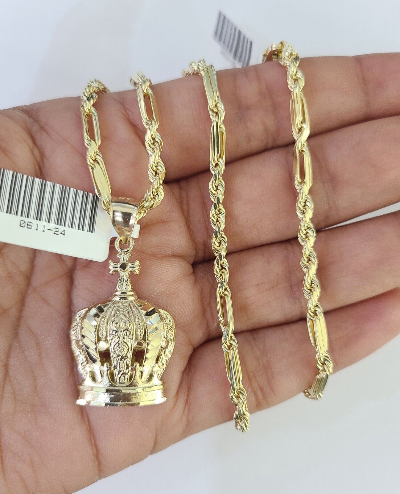 10k Milano Rope Chain Imperial Crown Charm Necklace SET 3mm 18" - 26" Pendant - GoldenlinQ