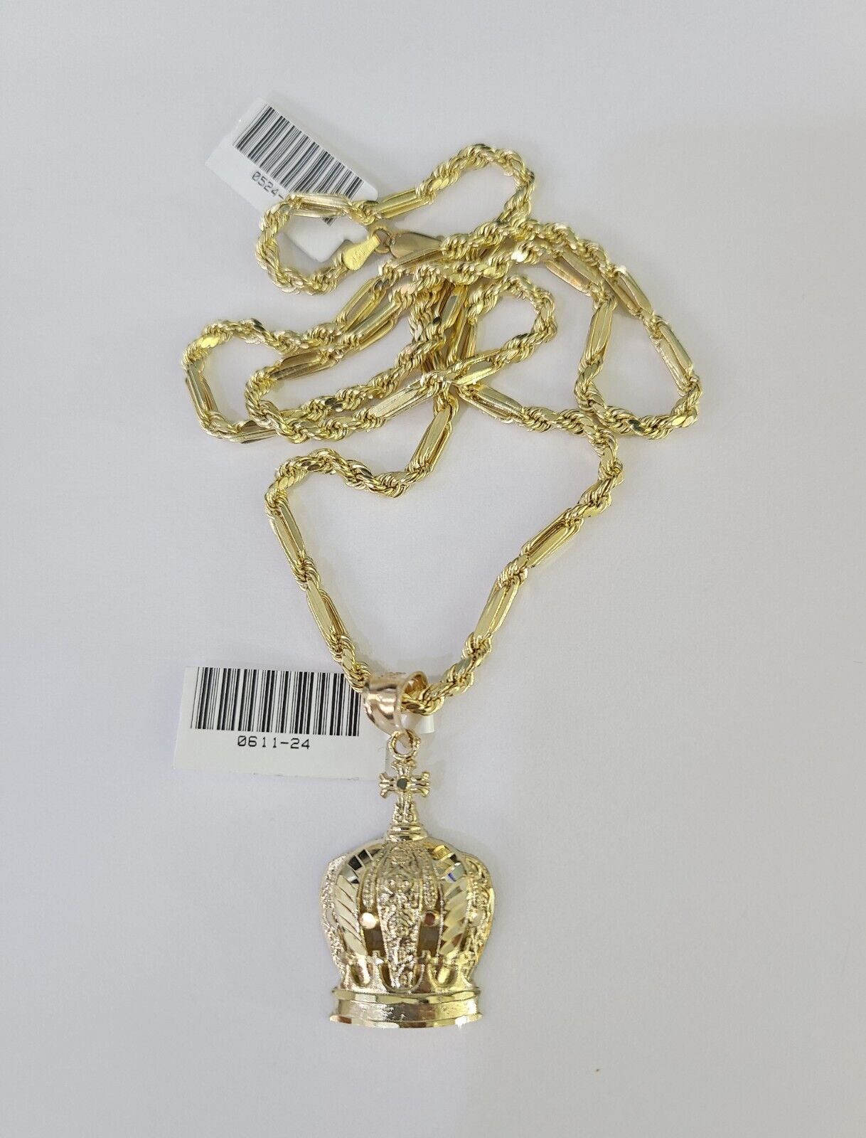 10k Milano Rope Chain Imperial Crown Charm Necklace SET 3mm 18" - 26" Pendant - GoldenlinQ