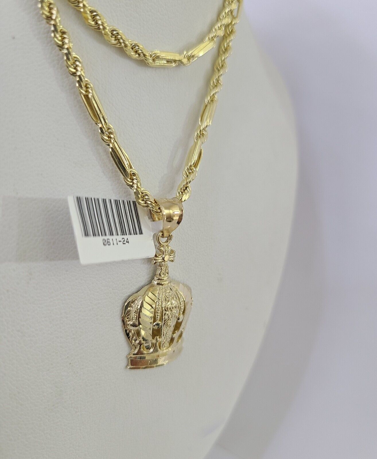 10k Milano Rope Chain Imperial Crown Charm Necklace SET 3mm 18" - 26" Pendant - GoldenlinQ